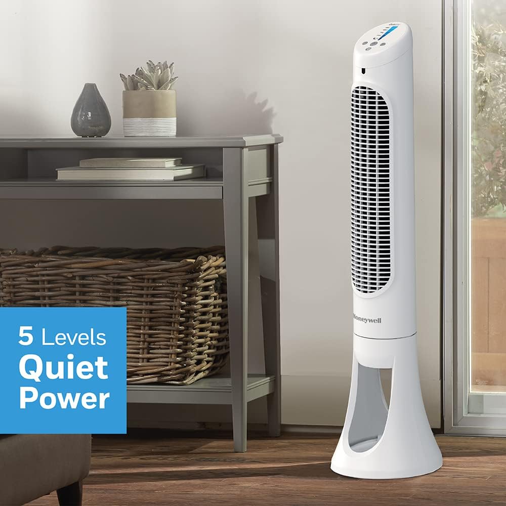 Honeywell QuietSet Whole Room Oscillating Tower Fan, 5 Speed Settings, Oscillating 80, Timer Function, Auto-Off Lights, Remote Control HYF260