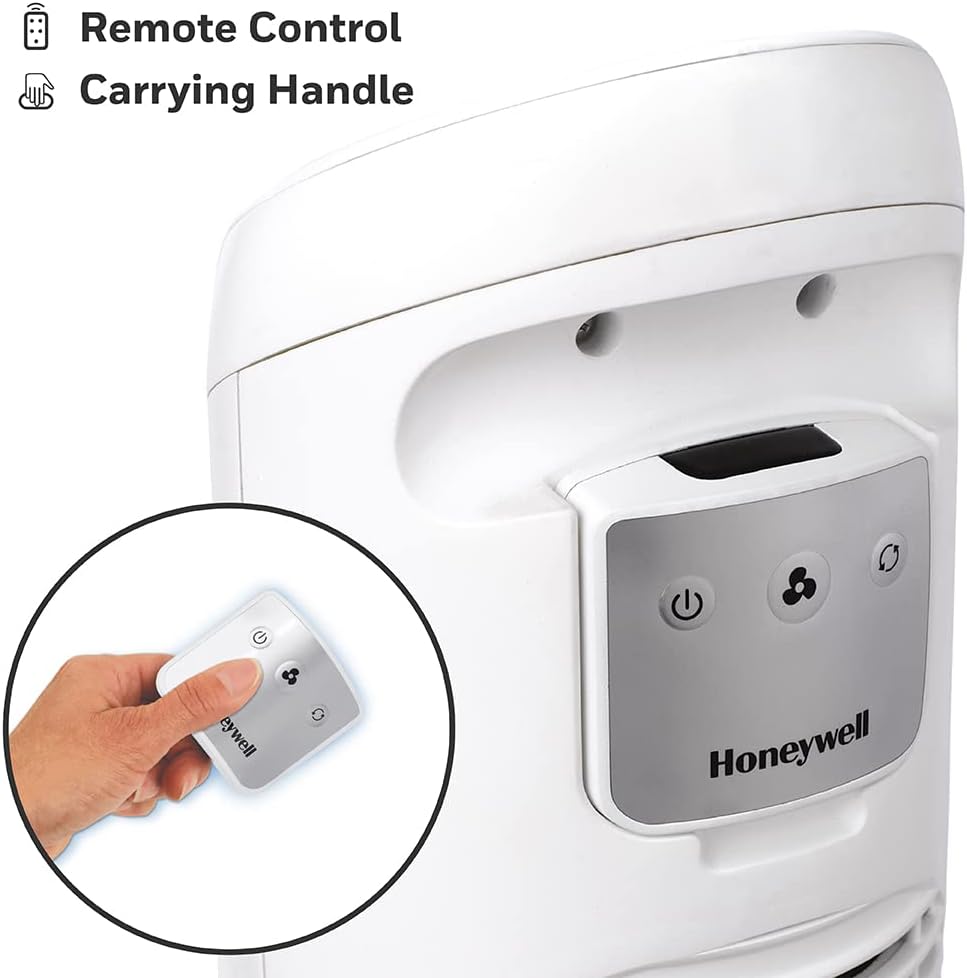 Honeywell QuietSet Whole Room Oscillating Tower Fan, 5 Speed Settings, Oscillating 80, Timer Function, Auto-Off Lights, Remote Control HYF260