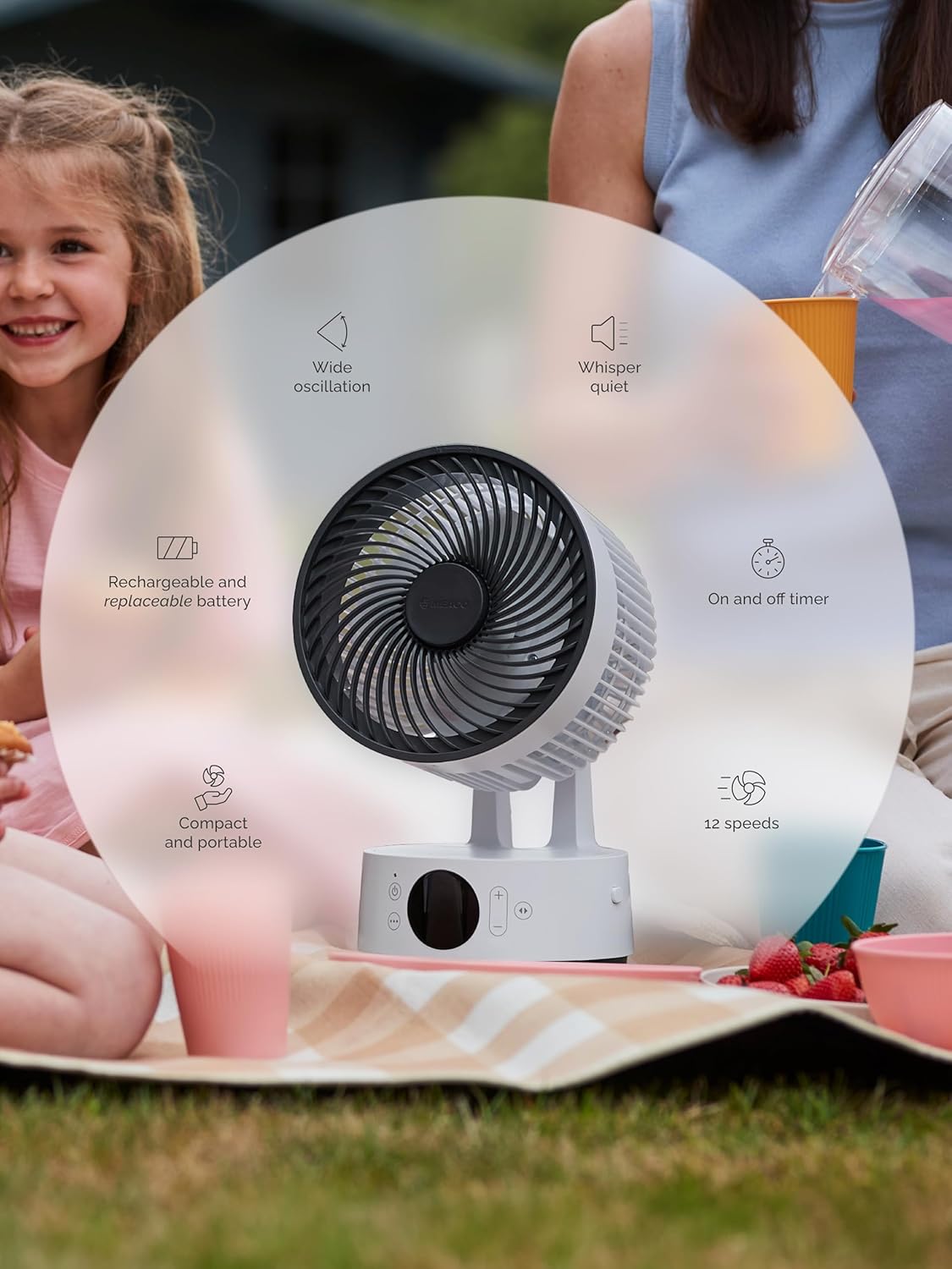 MeacoFan Sefte 6 inch Portable Battery Air Circulator, 12 Speeds, 22dB Ultra Quiet, Cordless, Oscillating Desk Fan, Rechargeable + Remote, 26h Runtime