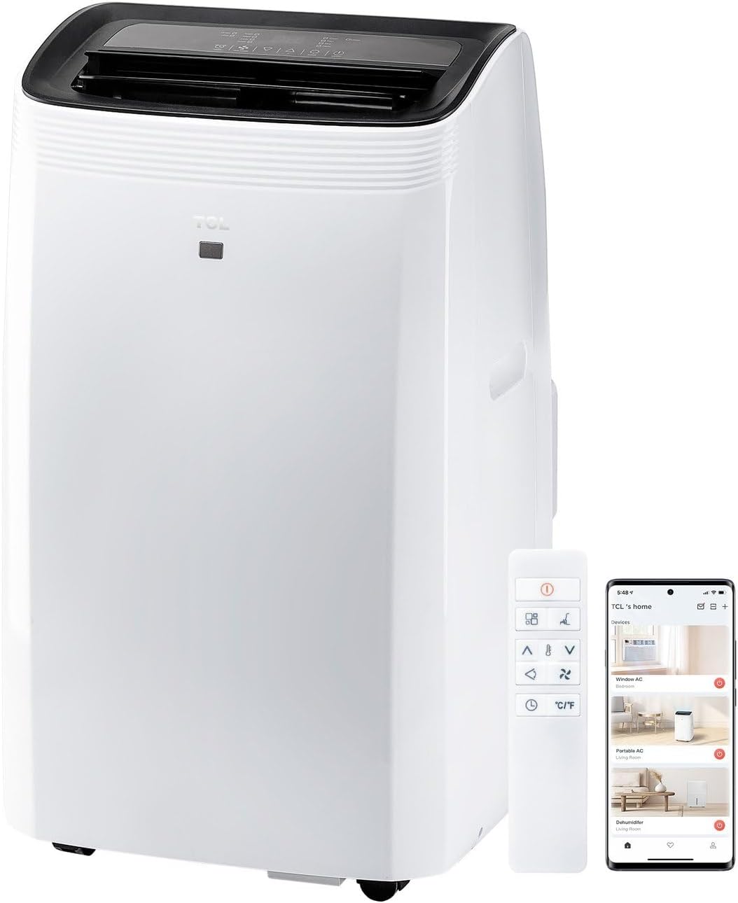 TCL ASHRAE 12,000 BTU Portable Air Conditioner, cooling for rooms up to 33 sqm, dehumidifier and fan modes, remote control, LED display