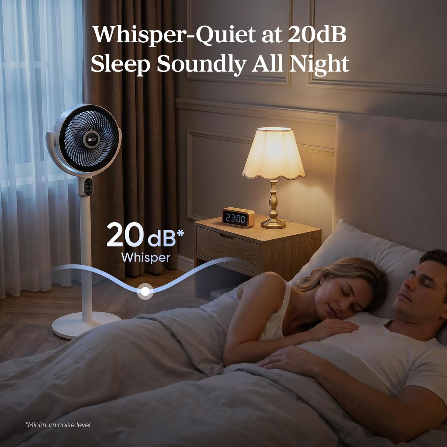 Levoit Standing Fan, 20dB Ultra Quiet Pedestal Fan for Bedroom, 1740m3/h Powerful Airflow, Air Circulation, 18W Low Energy, 90 Oscillating