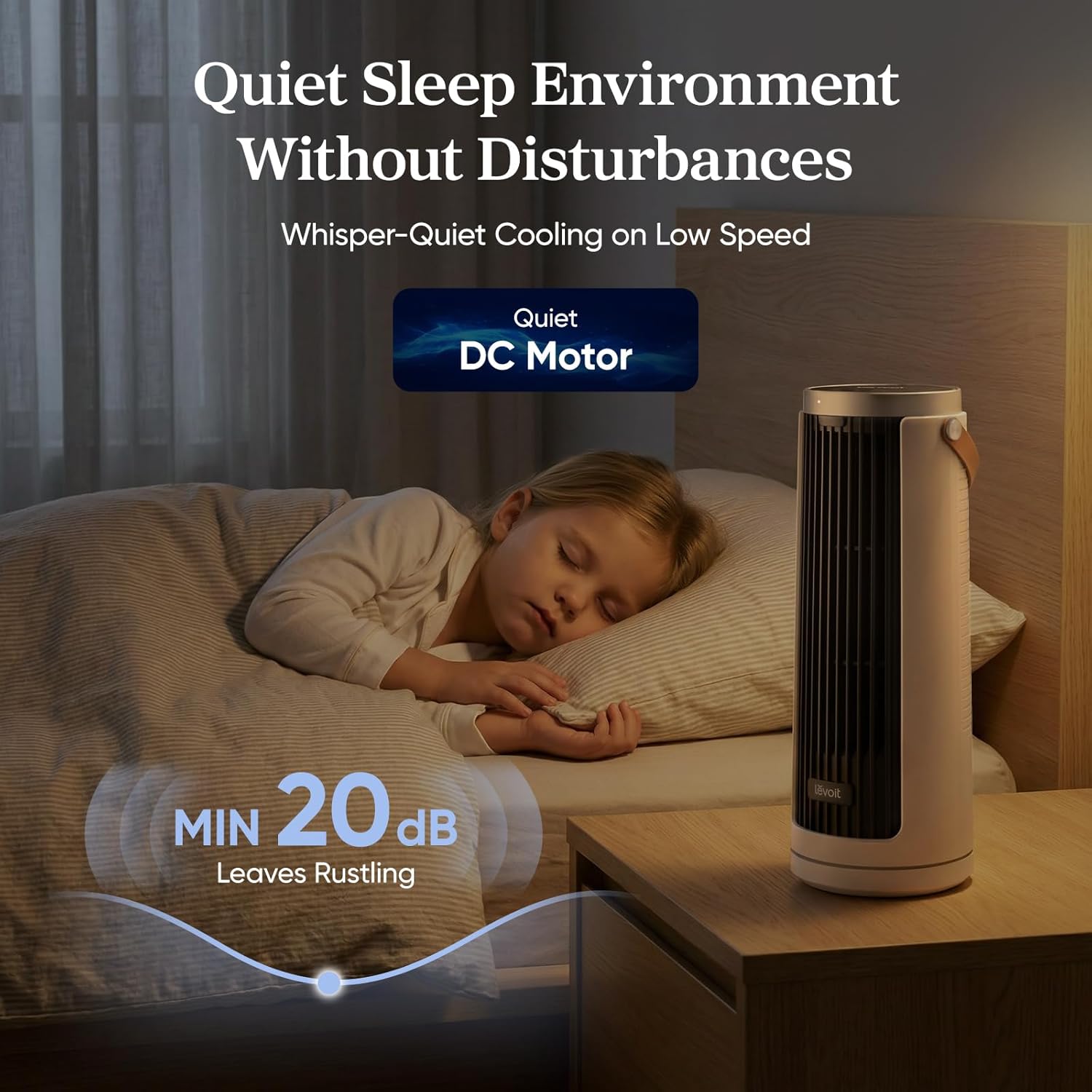 Levoit Tower Fan for Bedroom, 20dB Ultra Quiet, Low Power Consumption, Compact Desk Fan with Strong yet Gentle Cooling Airflow, 12H Timer