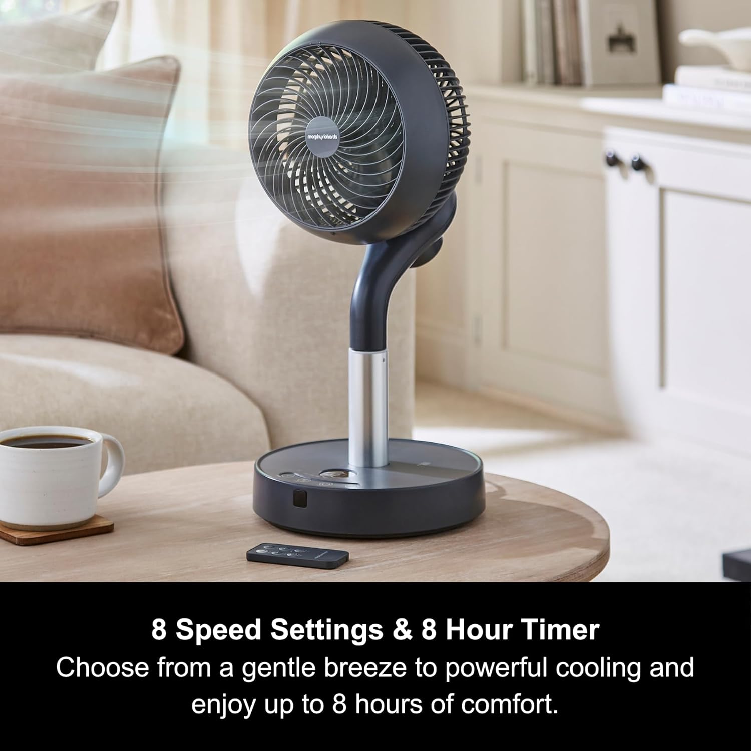 Morphy Richards Air Flex 8 inch Portable Air Circulator Fan, 360 Oscillation, Adjustable Height Desk & Stand Fan, Low Noise DC Motor, 8 Speeds
