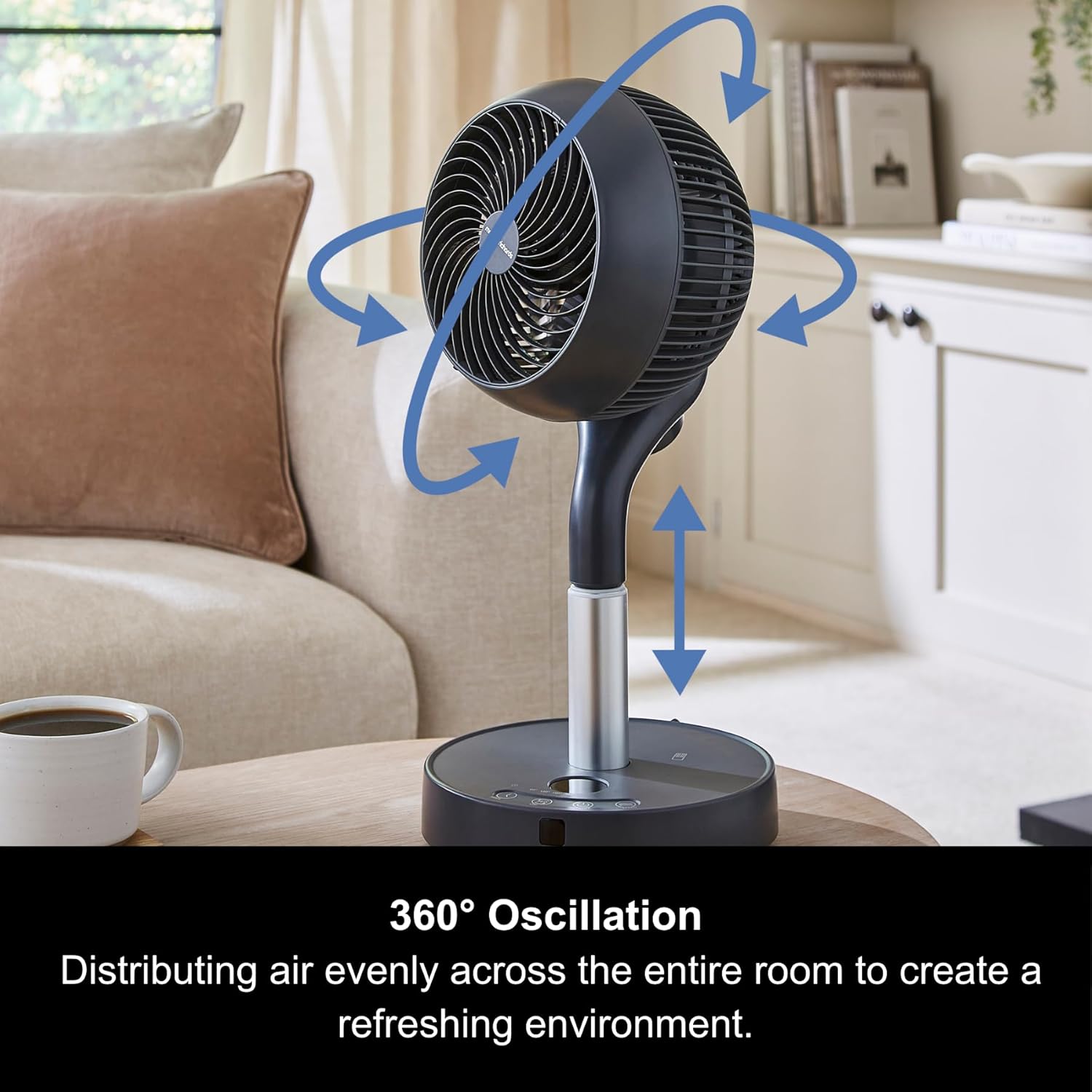 Morphy Richards Air Flex 8 inch Portable Air Circulator Fan, 360 Oscillation, Adjustable Height Desk & Stand Fan, Low Noise DC Motor, 8 Speeds