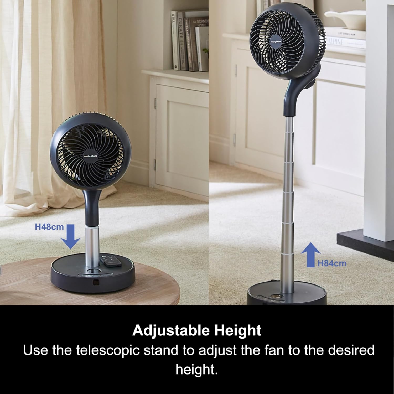 Morphy Richards Air Flex 8 inch Portable Air Circulator Fan, 360 Oscillation, Adjustable Height Desk & Stand Fan, Low Noise DC Motor, 8 Speeds