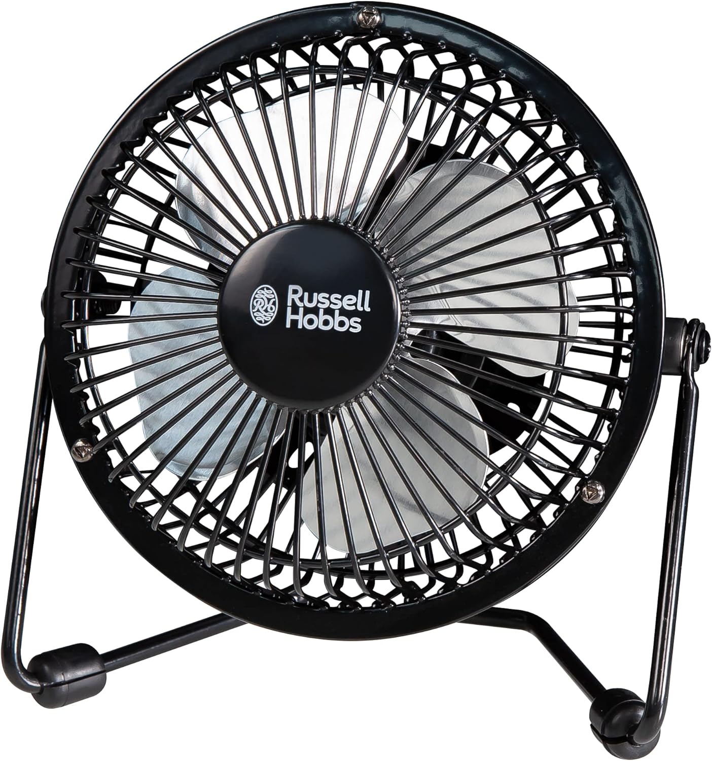 Russell Hobbs 4 inch Lightweight Compact Portable USB Desk Fan, Quiet Operation, 1m Cord, Black - RHUSBF0421B