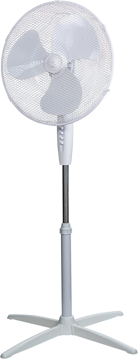 Russell Hobbs 16 inch Pedestal Fan, 3 Speeds, Wide-Angled Oscillation, Powerful Airflow, Adjustable Height, White - RHPPF1621