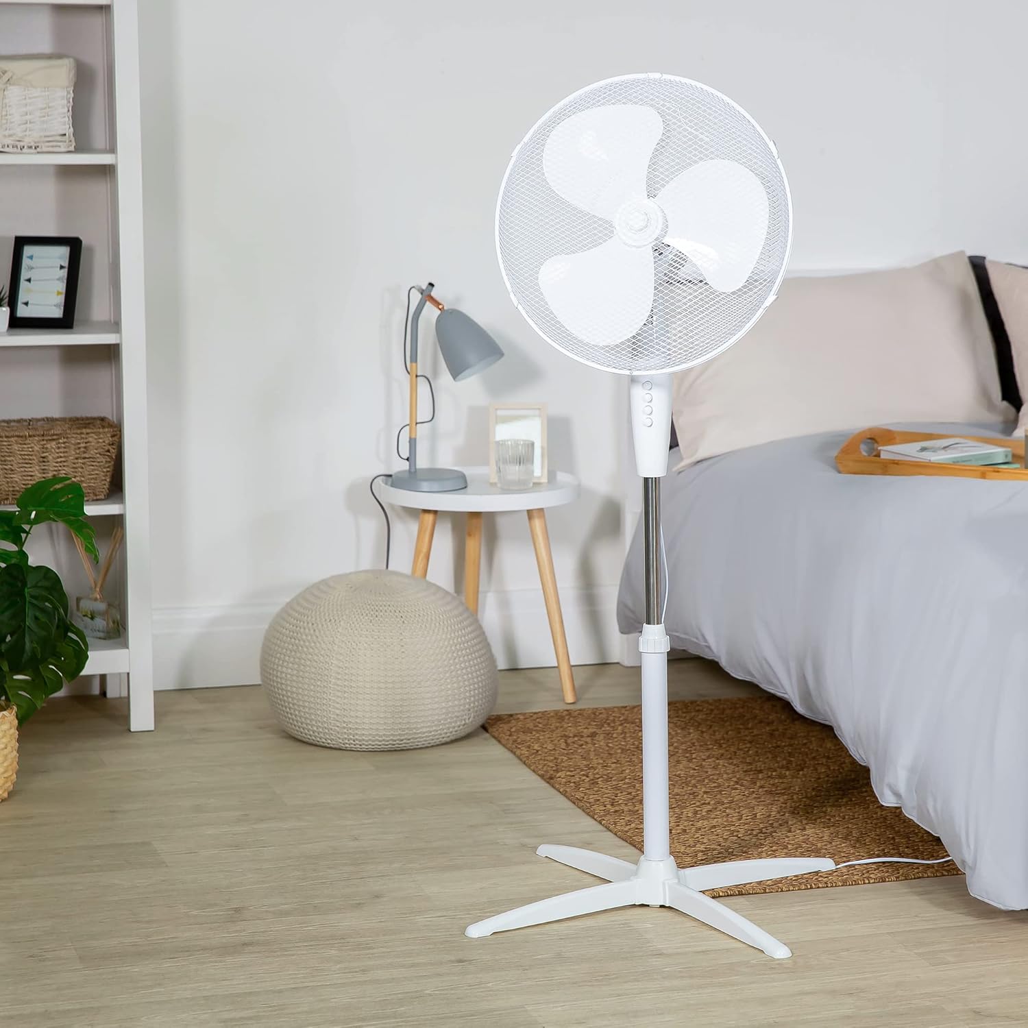 Russell Hobbs 16 inch Pedestal Fan, 3 Speeds, Wide-Angled Oscillation, Powerful Airflow, Adjustable Height, White - RHPPF1621