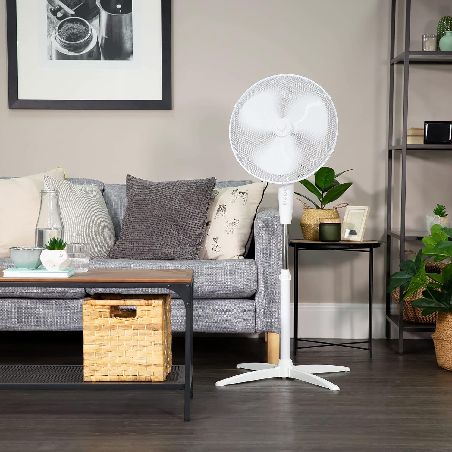 Russell Hobbs 16 inch Pedestal Fan, 3 Speeds, Wide-Angled Oscillation, Powerful Airflow, Adjustable Height, White - RHPPF1621