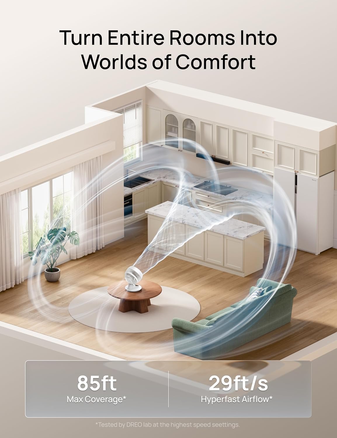 DREO 20dB Smart Desk Fan for Bedroom, 90+90 Oscillating Cooling Air Circulator, Silent Powerful DC Motor with 85ft Airflow, 9 Speeds, 6 Modes