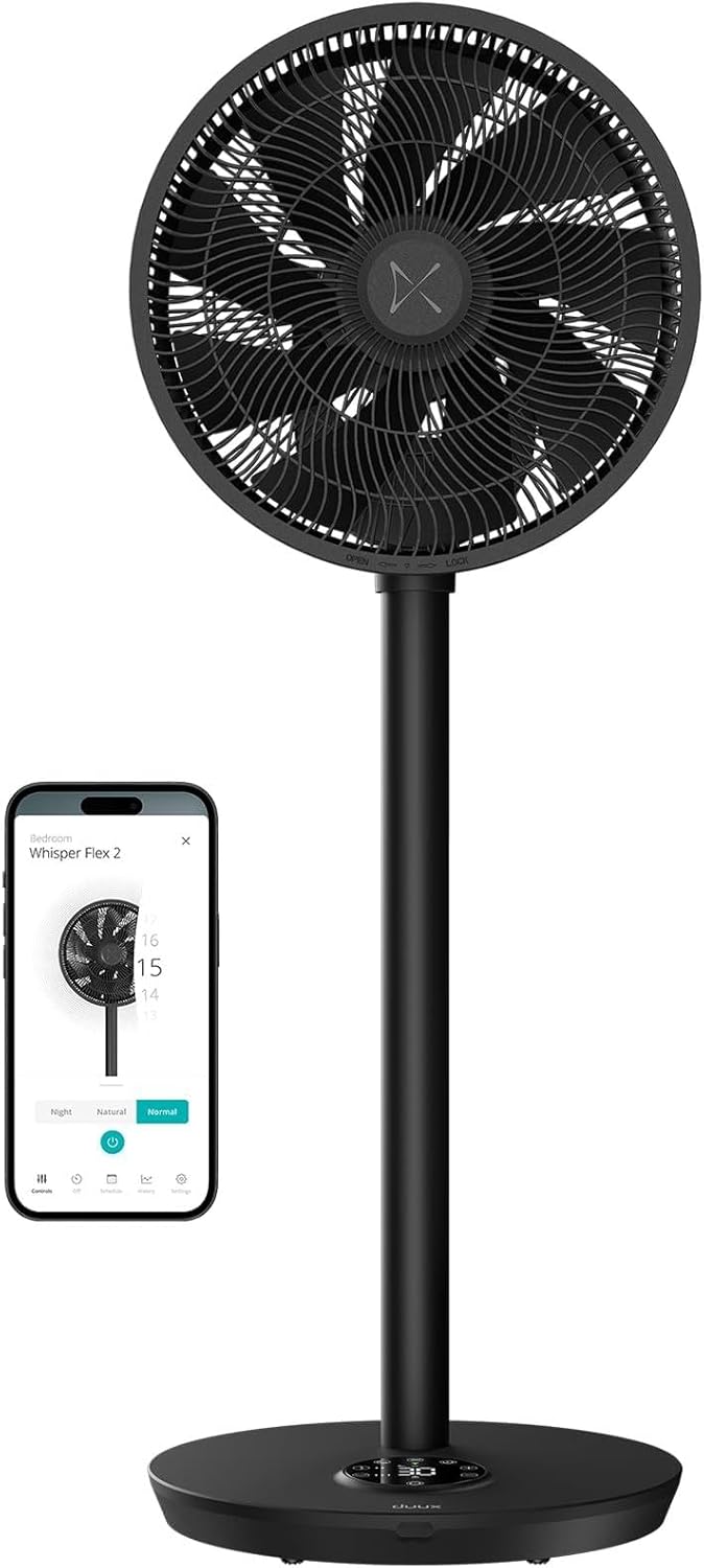 Duux Whisper Flex 2 Smart Fan, 13dB, Remote Control, Alexa & Smart App, 30 Cooling Speeds, Adjustable from Desk to Standing Fan, Up-Down Left-Right Oscillation