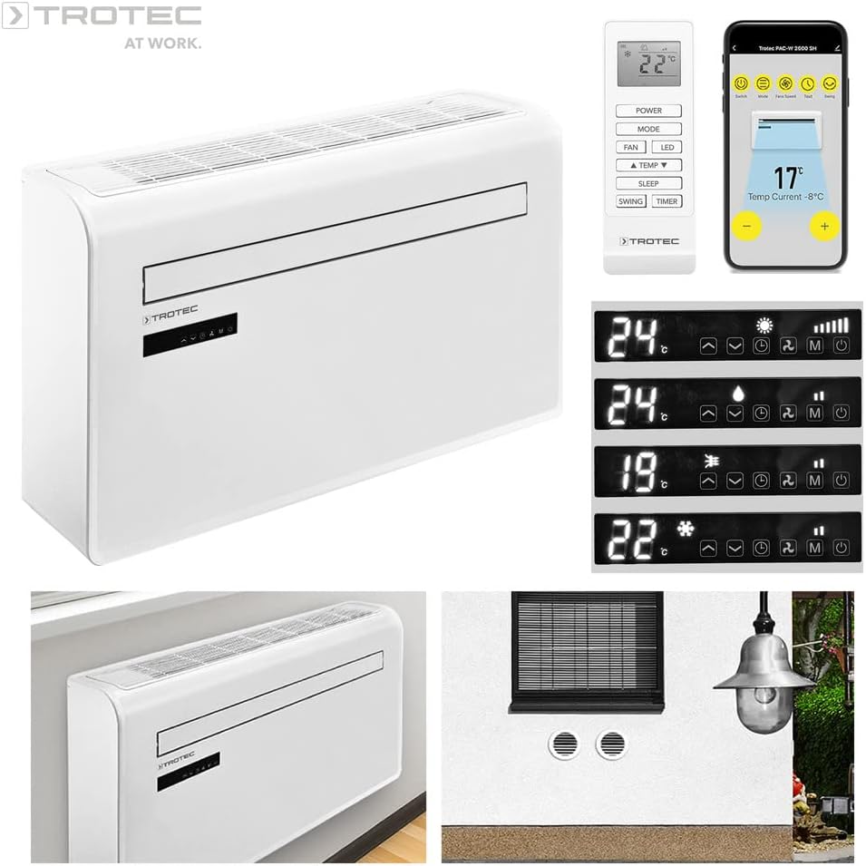TROTEC Wall Air Conditioner PAC-W 2600 SH 4-in-1 Air Conditioning Unit Without Outdoor Unit 2.6 kW 9,000 BTU/h Smart Home