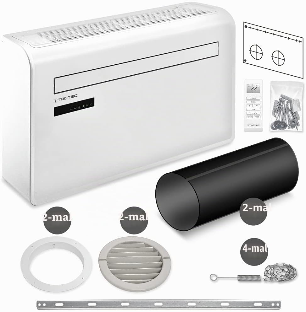 TROTEC Wall Air Conditioner PAC-W 2600 SH 4-in-1 Air Conditioning Unit Without Outdoor Unit 2.6 kW 9,000 BTU/h Smart Home