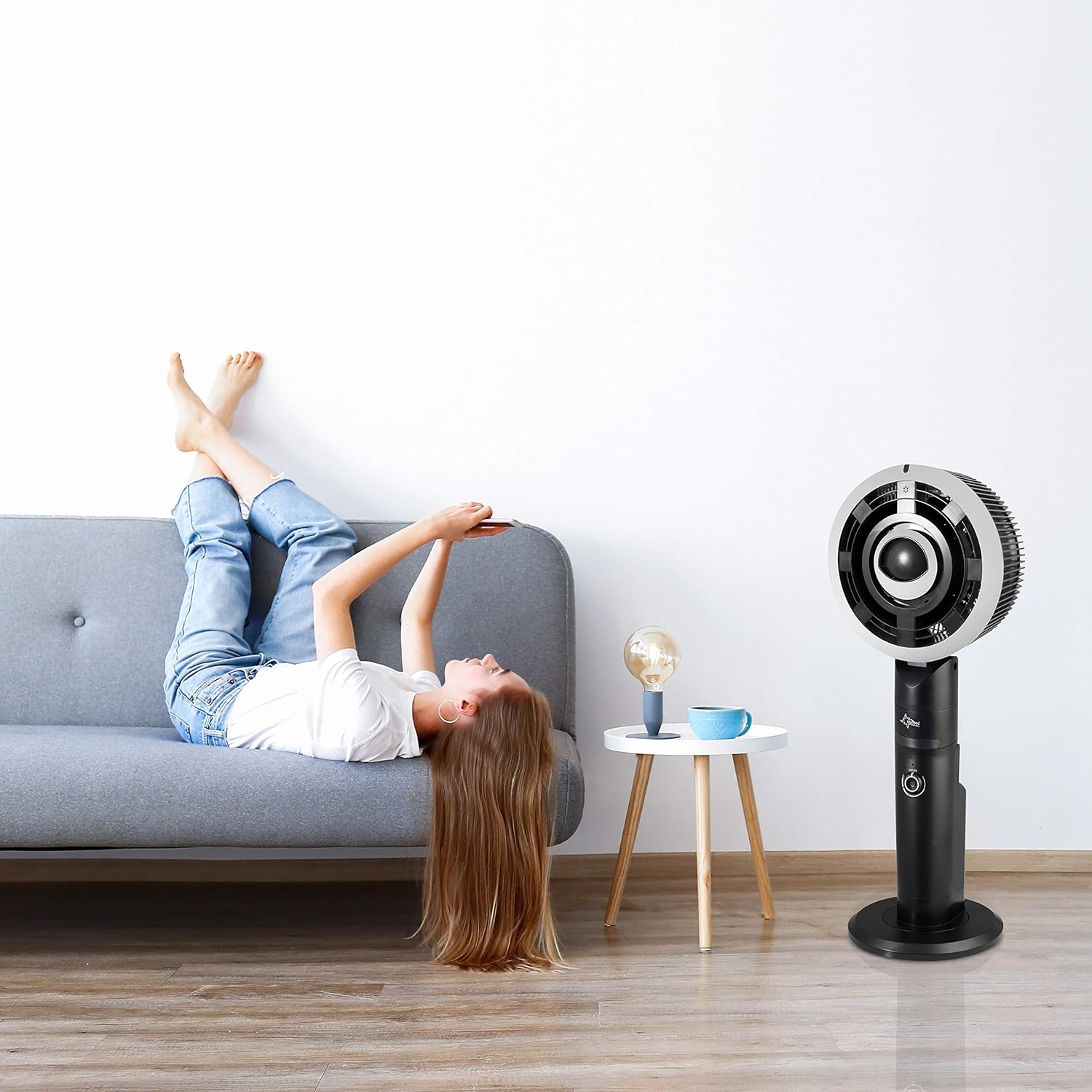 SUNTEC Fan with Water Cooling incl. Monsun Vario Remote Control | Water Mist Spray | Quiet Humidifier with Timer Function | Pedestal Fan | Perfect Room Humidifier for Bedroom, Office