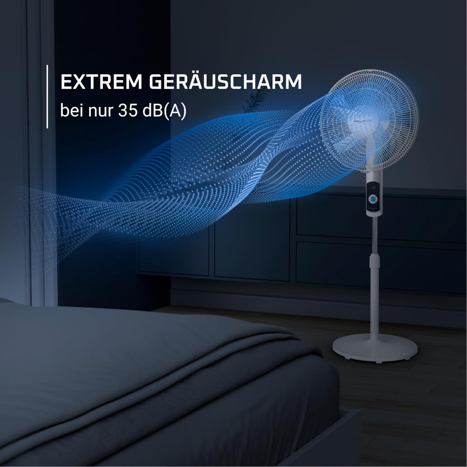 Rowenta Turbo Silence Pedestal Fan, 35 dB(A), Powerful Refreshment up to 7.2 m, 12 Speeds, 120° Oscillation, Remote Control, LED Display, 12-Hour Timer, VU5650F0
