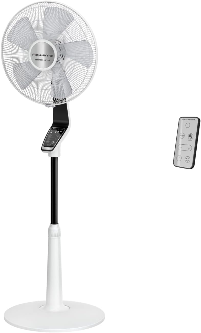 Rowenta Pedestal Fan Turbo Silence Extreme, 14 Speed Levels, 32 dB Silent Night Mode, Remote Control, Oscillation, Height-Adjustable, Air Circulation up to 8.2 m, White, VU5690F0
