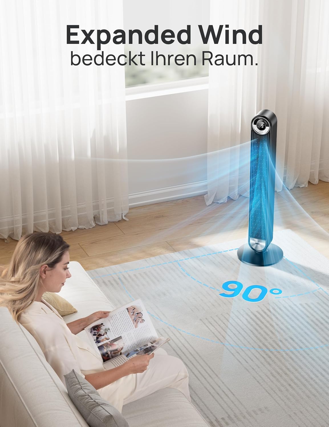 DREO 25 dB Quiet Smart Tower Fan, 106cm Height, 4 Modes, 9-Speed, Max 7.9 m/s, 12H Timer, 90° Oscillating Fan with Remote Control & Voice Control Cooling, Cruiser Pro T2S, Black