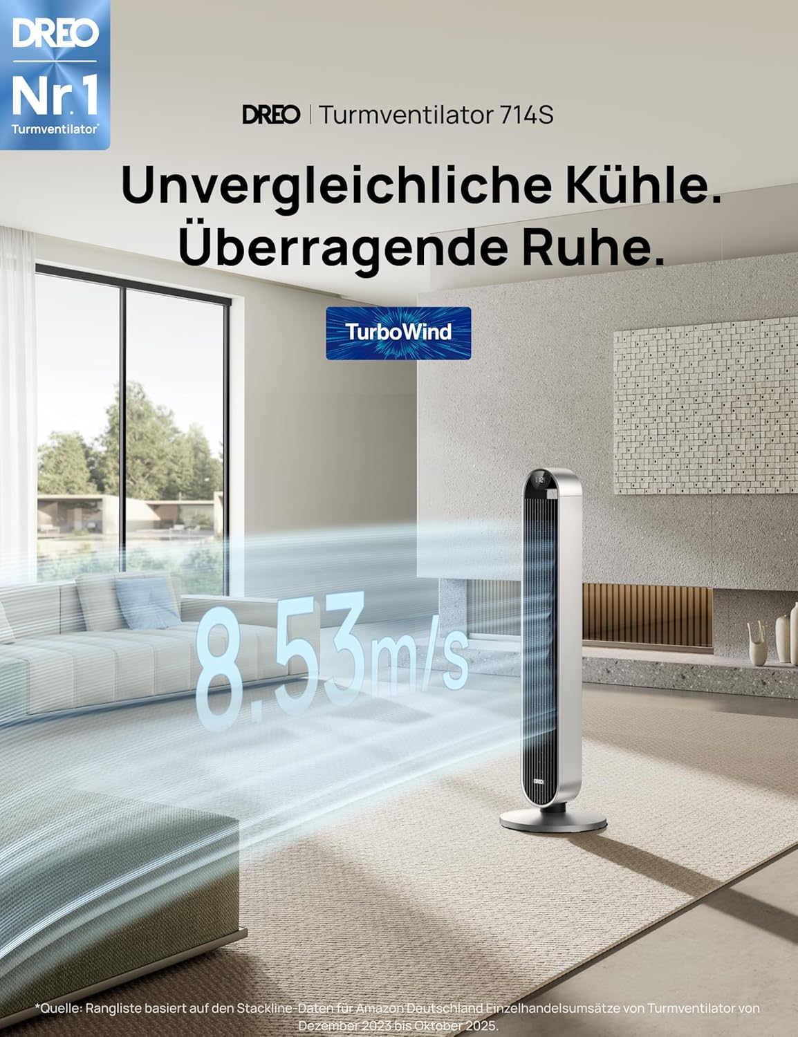 DREO Smart Tower Fan Very Quiet, 120° Oscillating Fan with Cooling, 25dB Pedestal Fan with Remote Control for Bedroom, 12 Speeds, 4 Modes, 12-Hour Timer, Pilot Max S