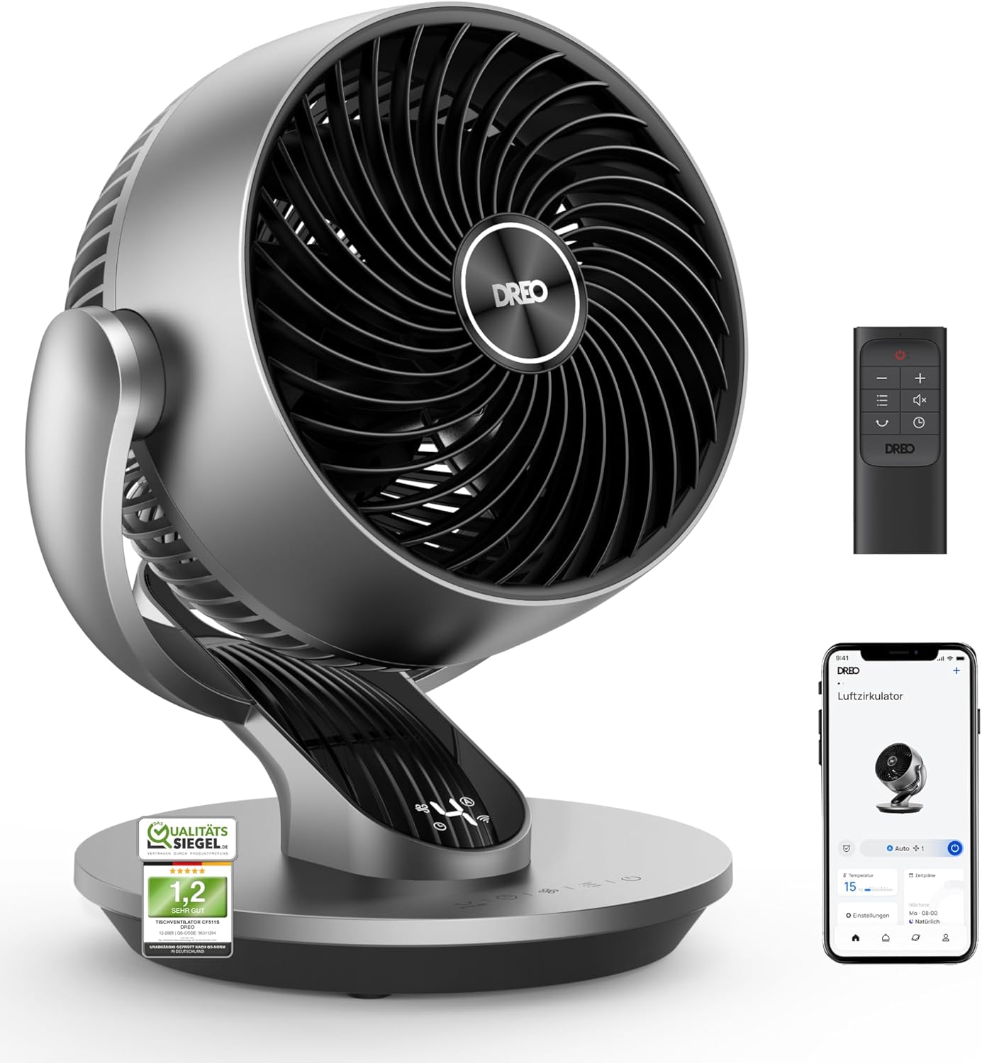DREO 28dB Quiet Smart Table Fan for Bedroom Office, Fan with Remote Control Cooling, 21m Wind Distance, 4-Speed, 5 Modes, 12H Timer, 90° Auto 120° Manual Oscillating, Lynx S