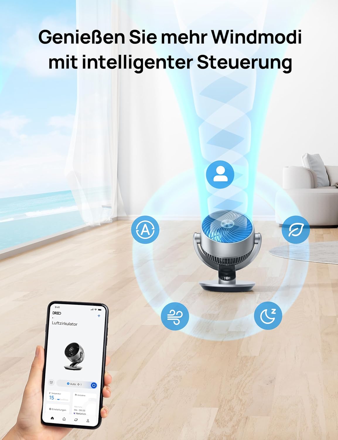 DREO 28dB Quiet Smart Table Fan for Bedroom Office, Fan with Remote Control Cooling, 21m Wind Distance, 4-Speed, 5 Modes, 12H Timer, 90° Auto 120° Manual Oscillating, Lynx S
