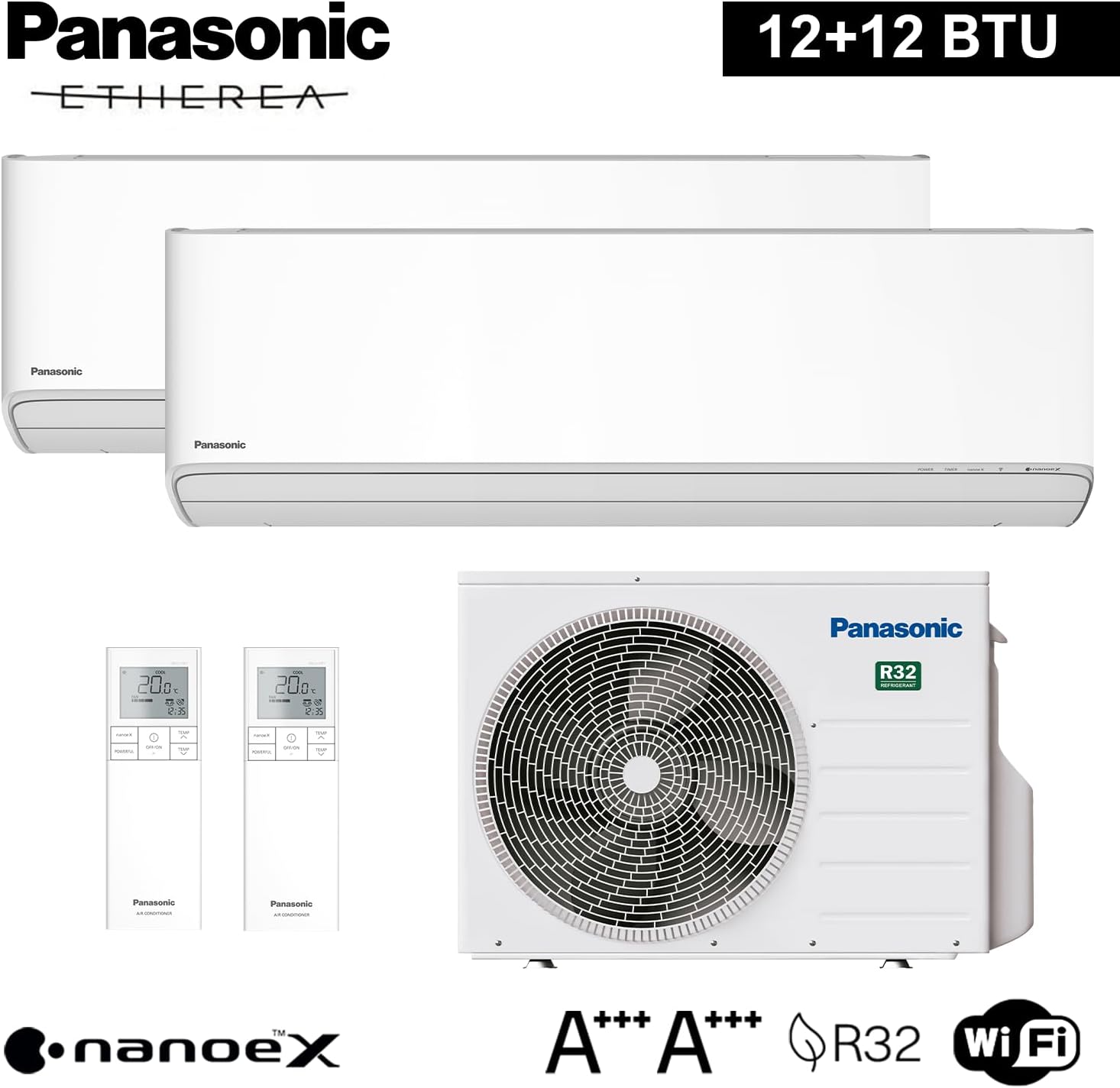 Panasonic Etherea Dual Split Air Conditioner 2×12000 BTU, A+++ R32 Inverter, WiFi & nanoe X