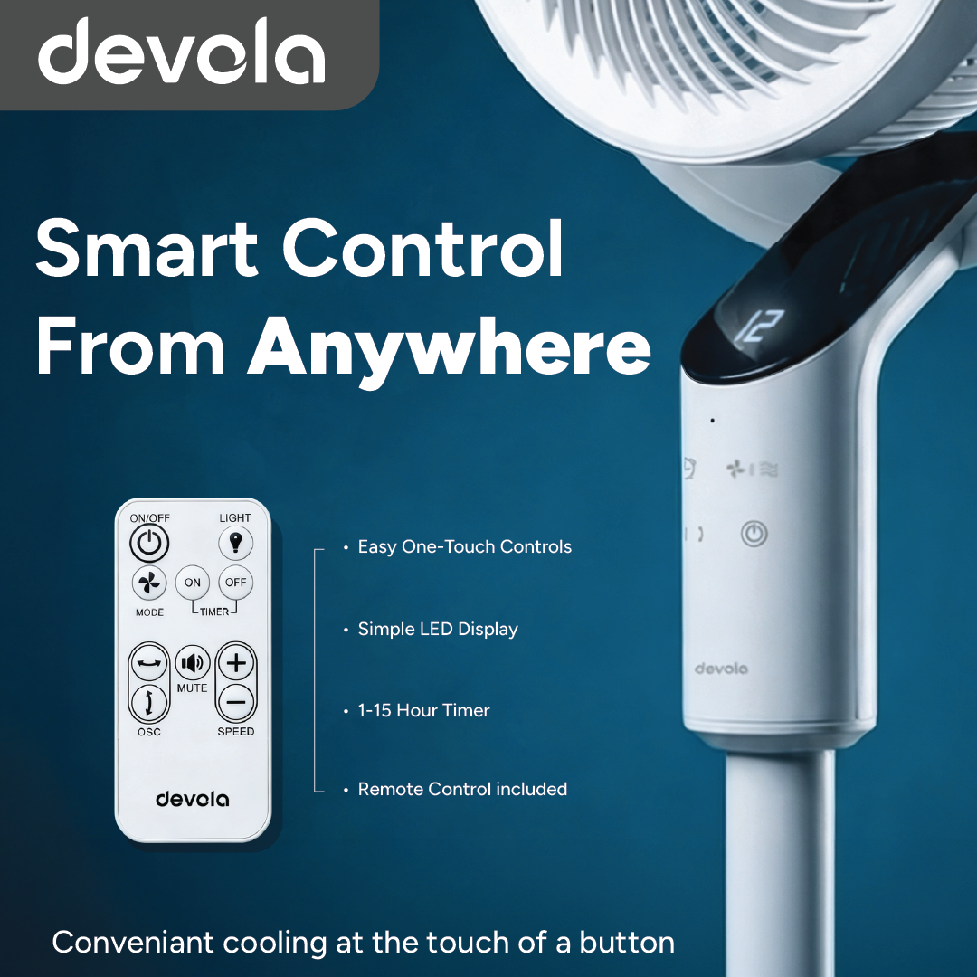 Devola Platinum Low Noise 8 Inch Air Circulator Pedestal Fan, White - DVPF8DCW