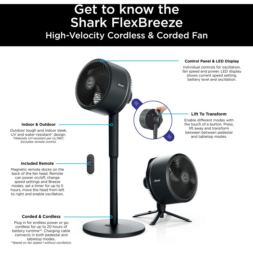 Shark FlexBreeze Cordless Fan with InstaCool Misting – Up to 24h, 5 Speeds