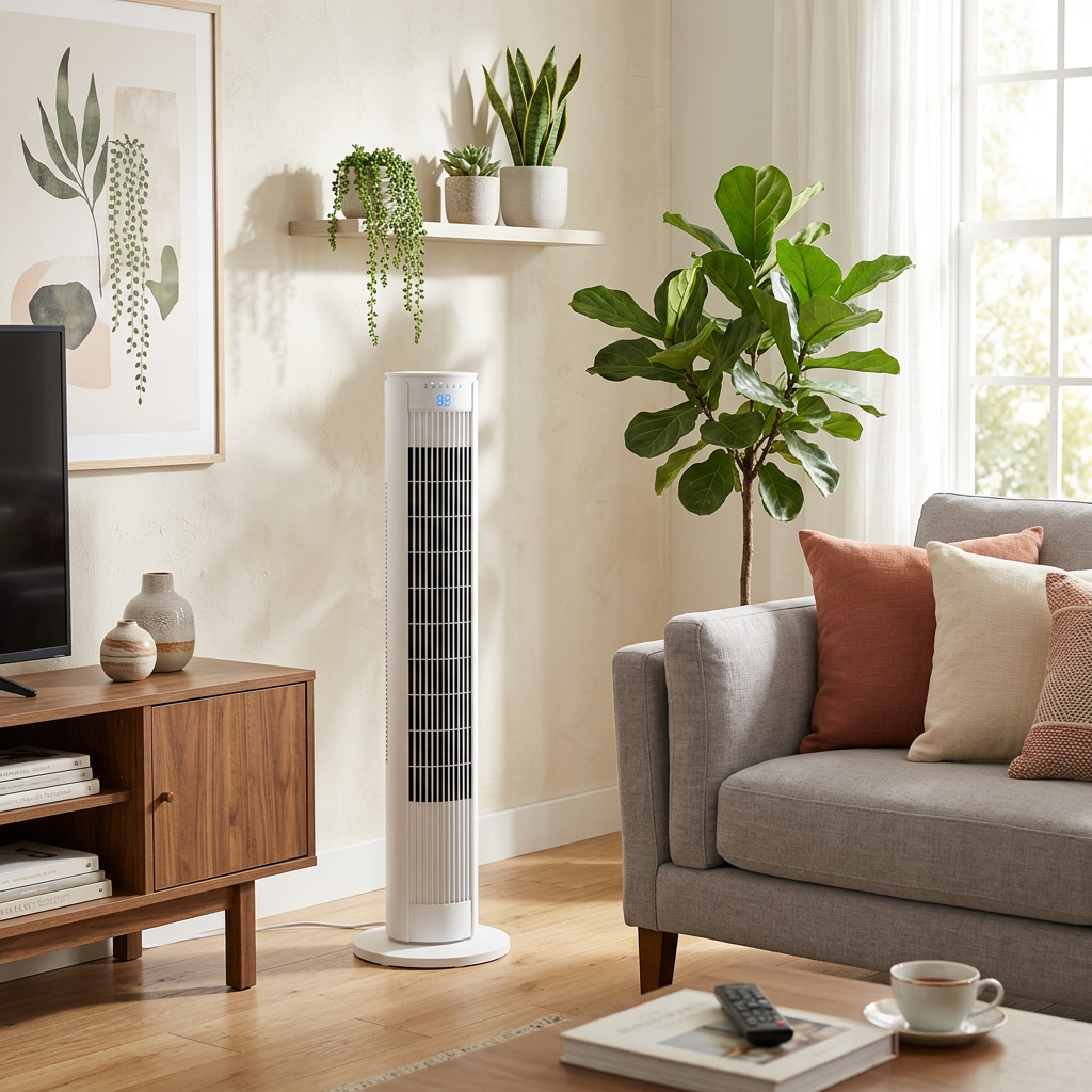 Devola Platinum 38 Inch Tower Fan with Remote, White & Silver - DVTF38PWH