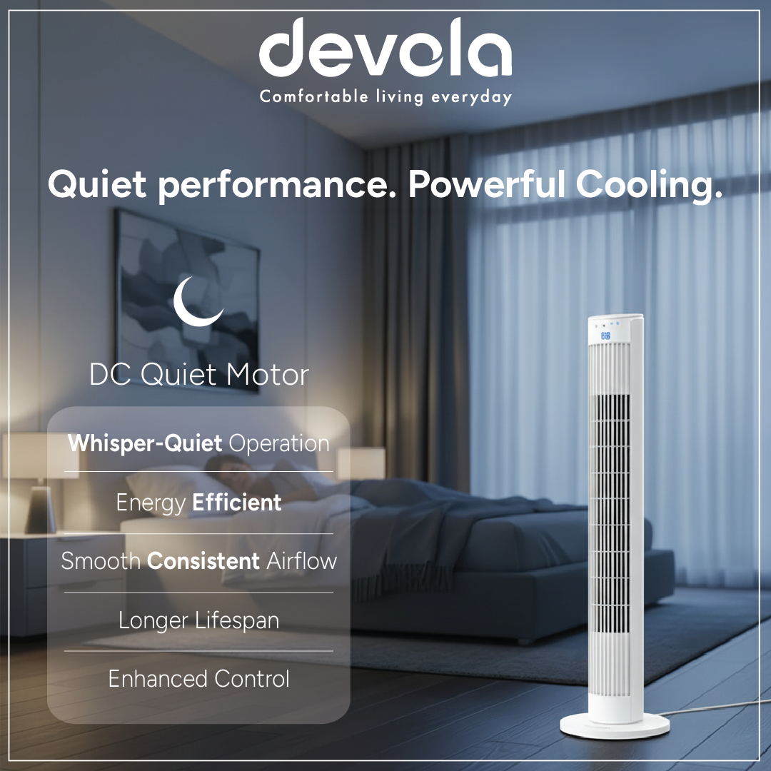 Devola Platinum 38 Inch Tower Fan with Remote, White & Silver - DVTF38PWH