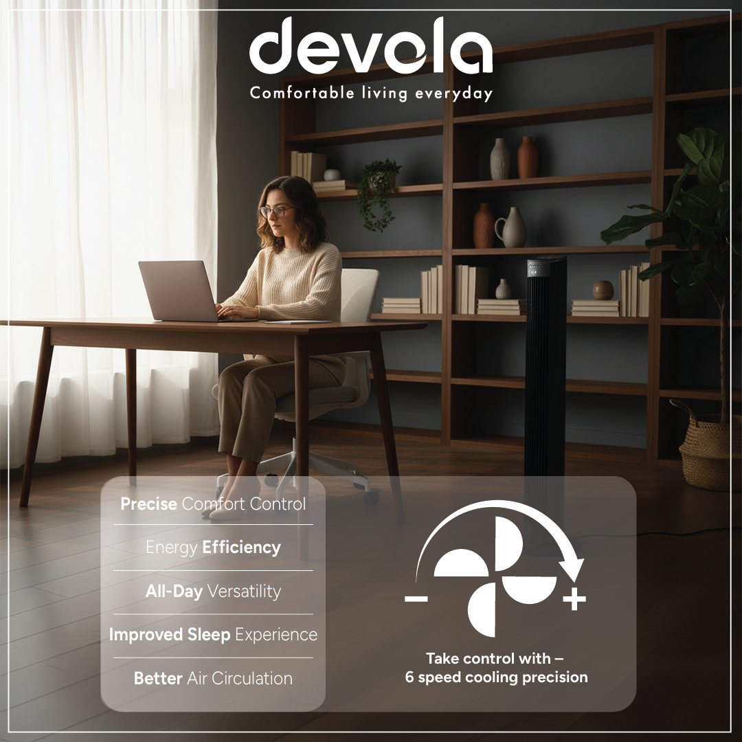 Devola Platinum 38 Inch Tower Fan with Remote, Black & Silver - DVTF38PBS