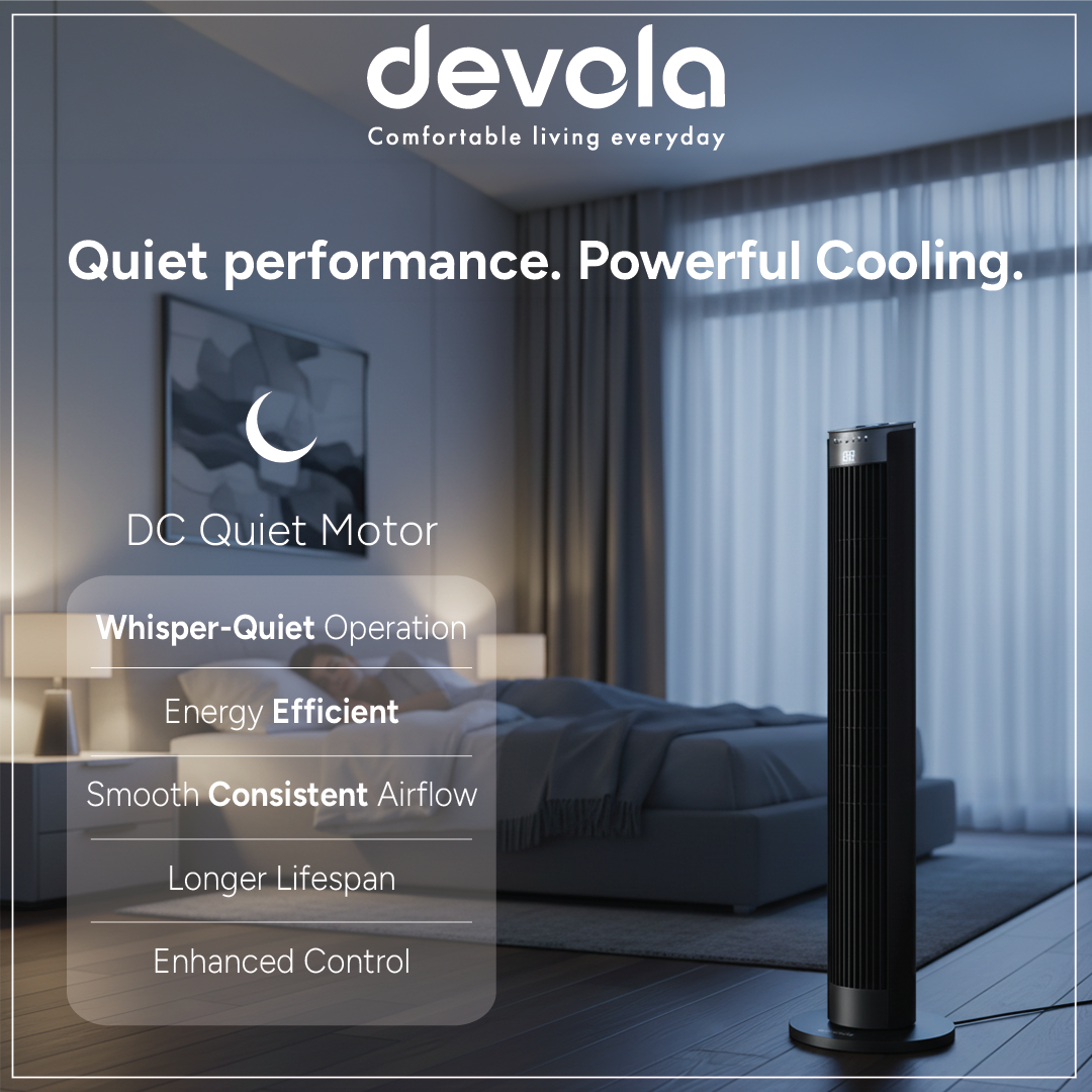Devola Platinum 38 Inch Tower Fan with Remote, Black & Silver - DVTF38PBS