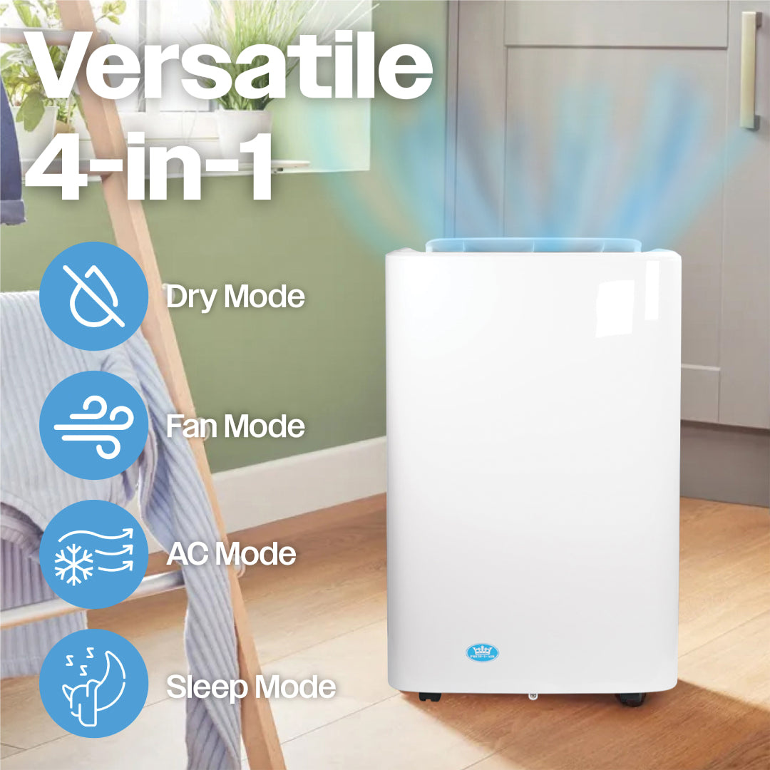 Prem-i-air 4-in-1, 12,000 Btu Portable Air Conditioner, with Remote, WiFi & Dust Cover, White