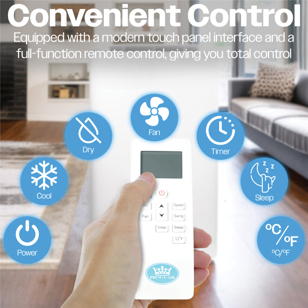 Prem-i-air 4-in-1, 12,000 Btu Portable Air Conditioner, with Remote, WiFi & Dust Cover, White