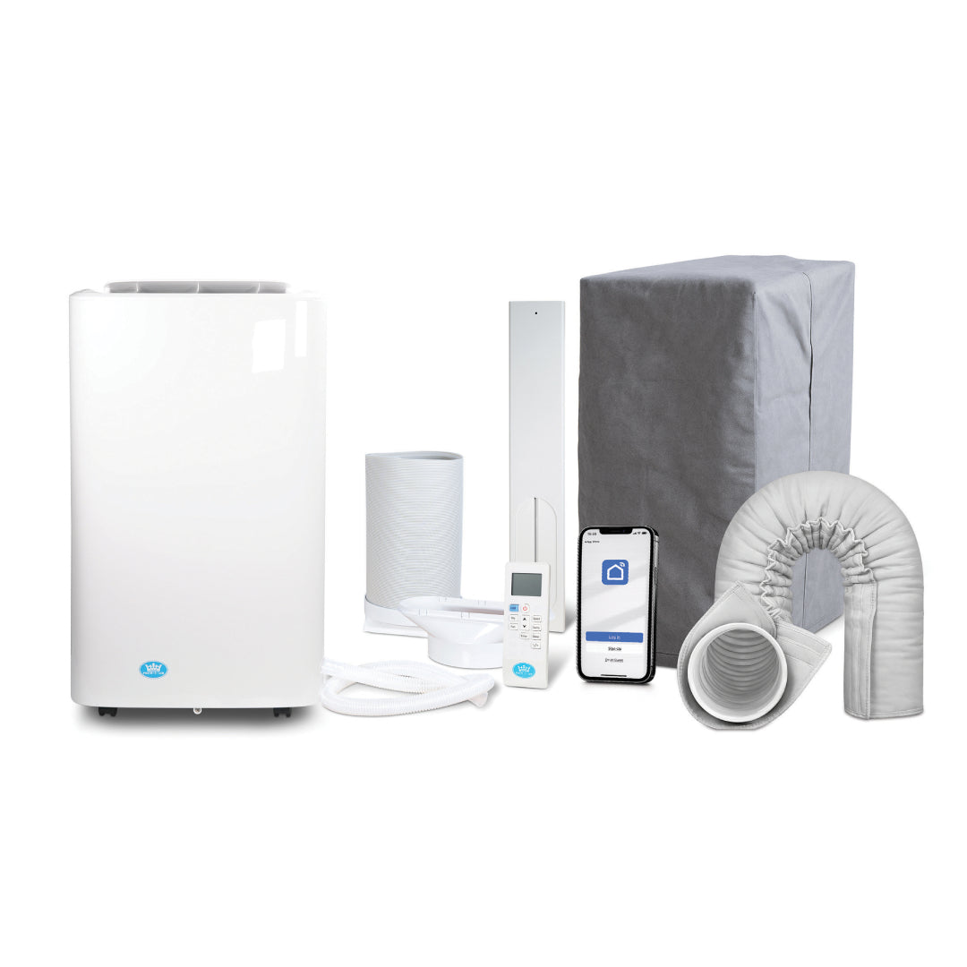 Prem-i-air 4-in-1, 14,000 Btu Portable Air Conditioner with Remote, WiFi & Dust Cover, White