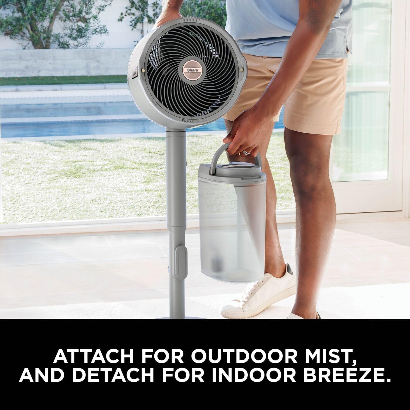 Shark FlexBreeze Pro Mist Cordless Indoor & Outdoor Fan with Outdoor Misting System, Up to 20m Reach, 24hr Runtime, Pedestal & Table Fan, 5 Speeds