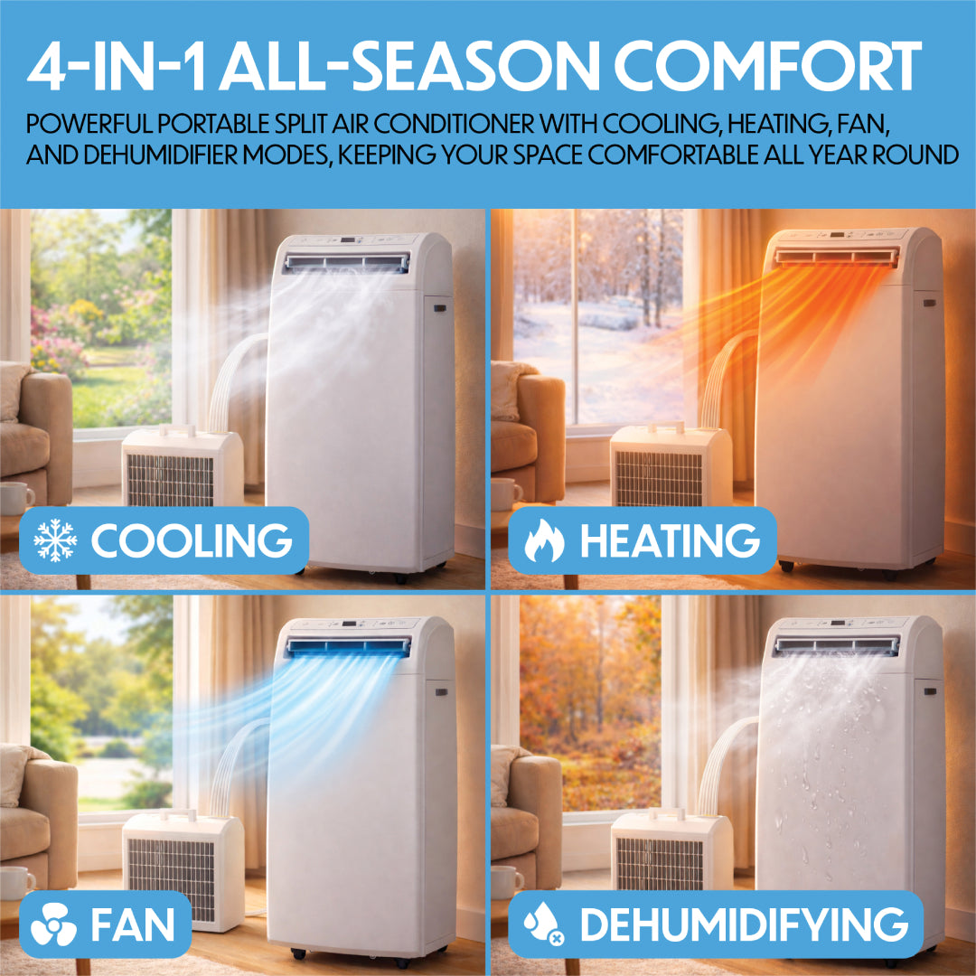 Prem-i-air 4-in-1 12,000 BTU Split Air Conditioner with 24 Hour Timer and App Control