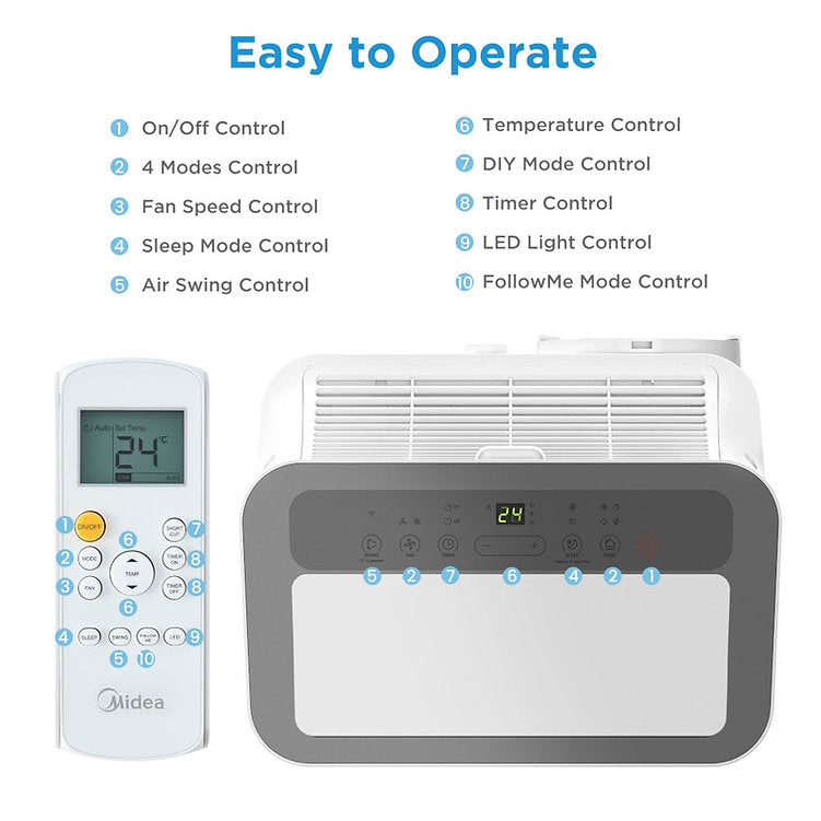 Midea 9000BTU 2.6kW Portable Air Conditioner - MPPQ-09CRN7-MID-WIFI