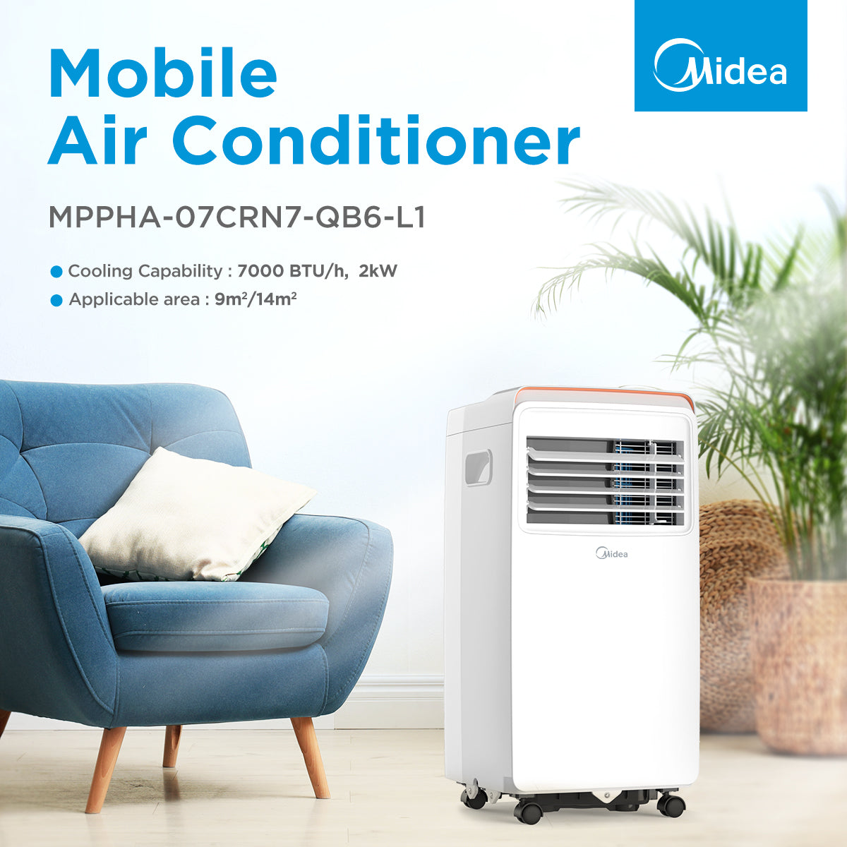 Midea Eco 7000BTU Portable Air Conditioner White - MPPHA-07CRN7-QB6-L1 - MPPHA-07CRN7-MID-WH