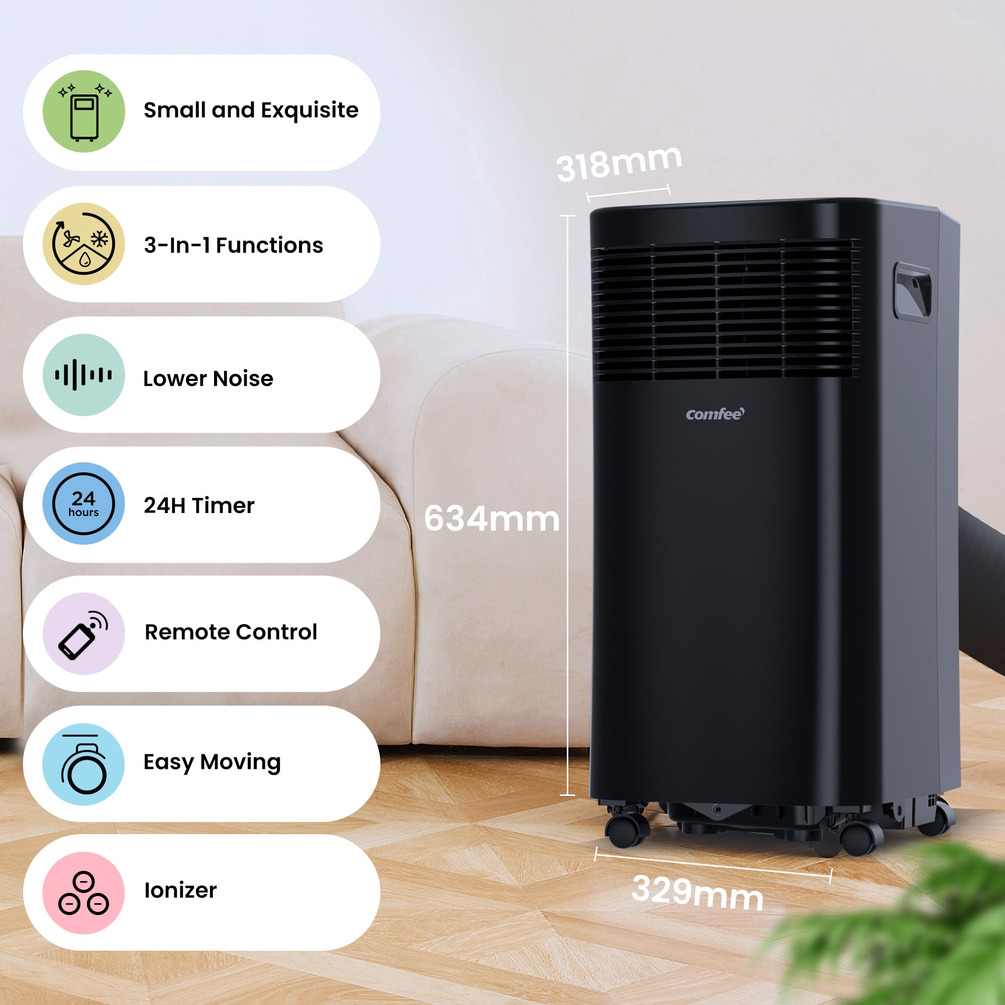 Midea Comfee 2.0kW 7000BTU Portable Air Conditioner - Black - MPPHA-07CRN7-QB6-L1(C) - MPPHA-07CRN7-COM-BL