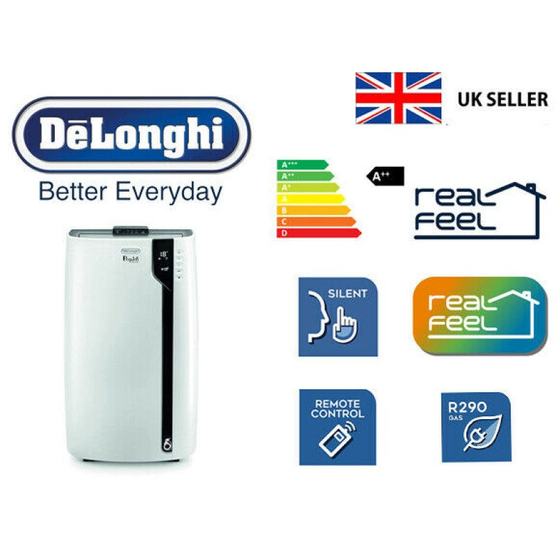Delonghi Pinguino PAC EX100 Silent Portable Air Conditioner and Dehumidifier with Real Feel Technology 10000 BTU