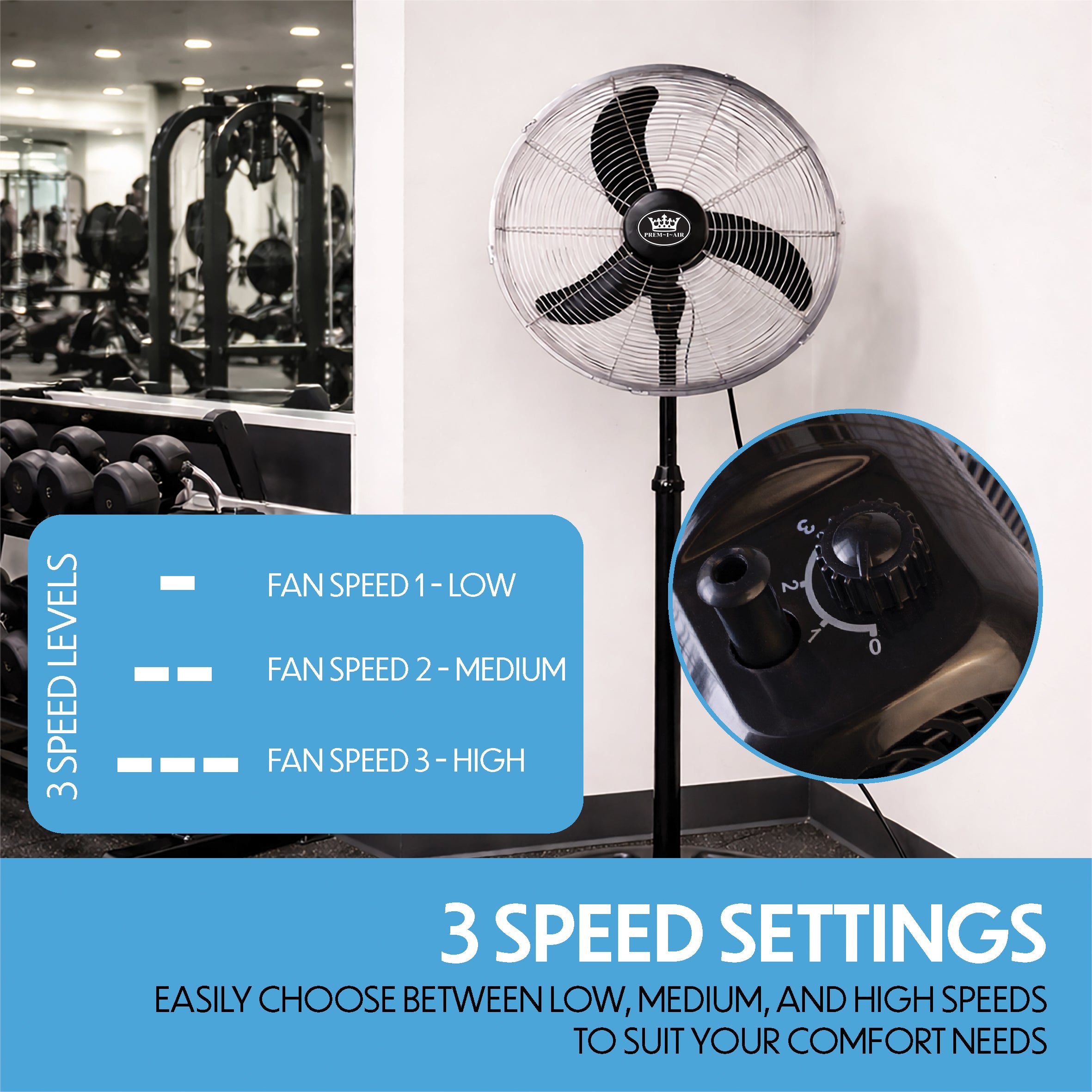 Prem-i-air 18" High velocity Pedestal Fan with Oscillation, Adjustable Height & Angle - Black - EH5804