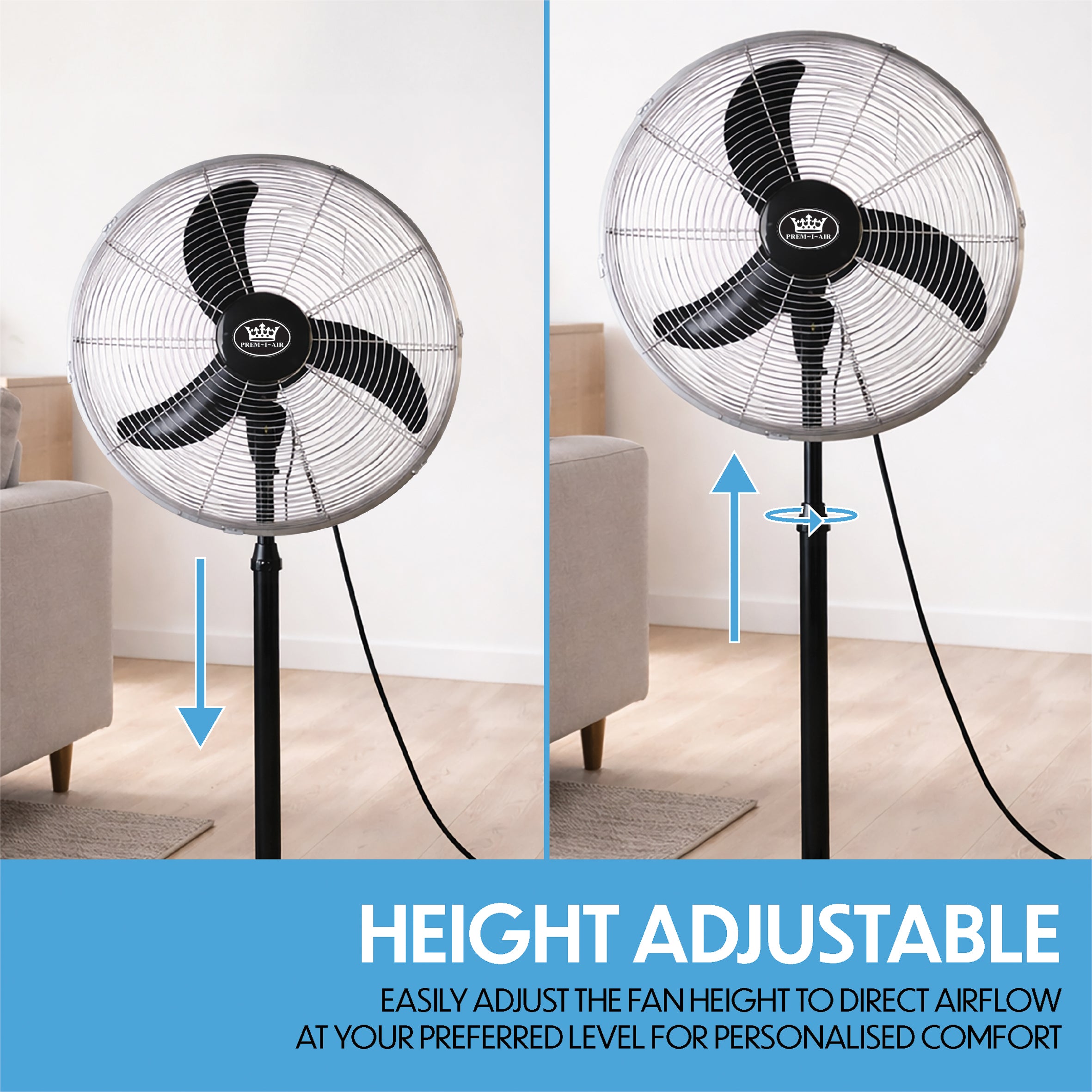 Prem-i-air 18" High velocity Pedestal Fan with Oscillation, Adjustable Height & Angle - Black - EH5804
