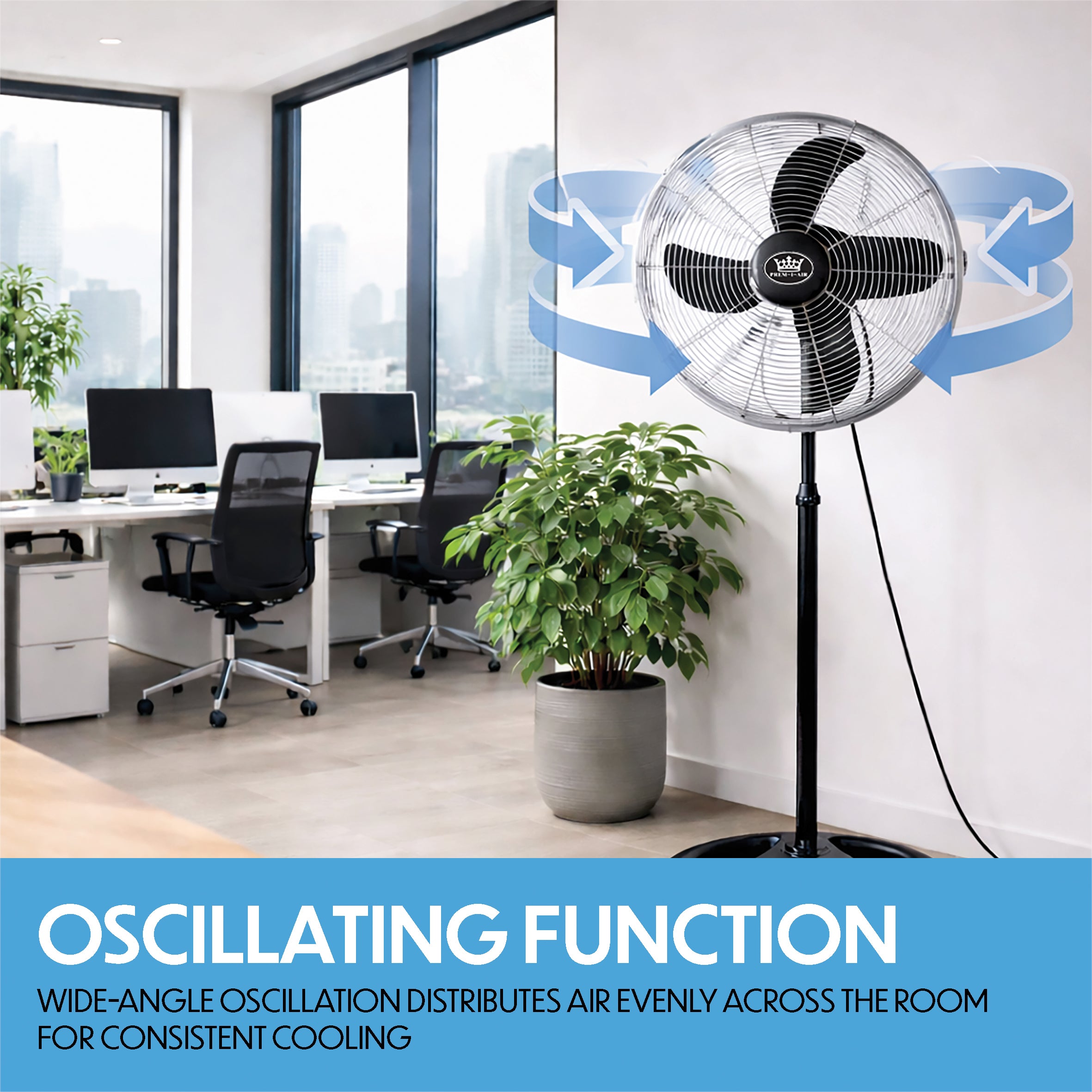 Prem-i-air 18" High velocity Pedestal Fan with Oscillation, Adjustable Height & Angle - Black - EH5804