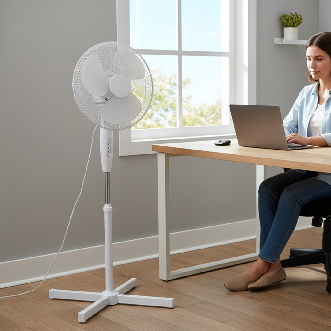 Prem-i-air 16" Pedestal Fan with Oscillation, Adjustable Height - White - EH5795