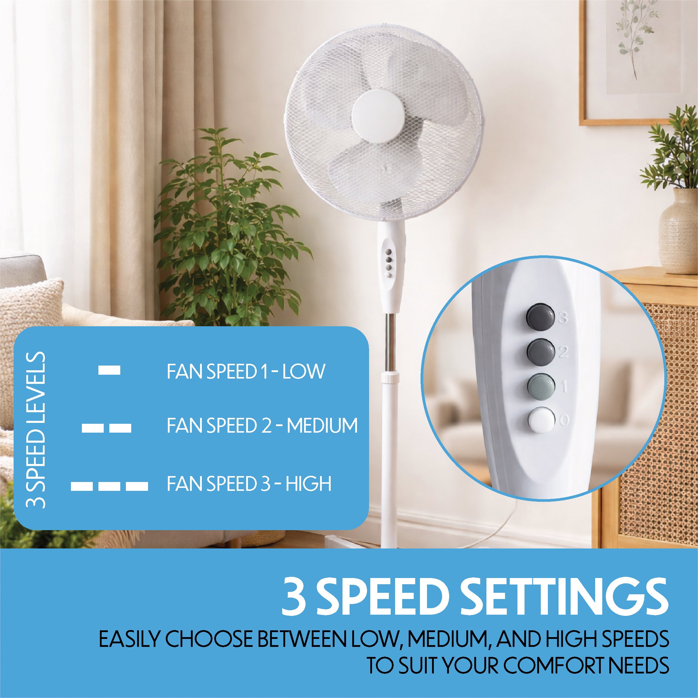 Prem-i-air 16" Pedestal Fan with Oscillation, Adjustable Height - White - EH5795