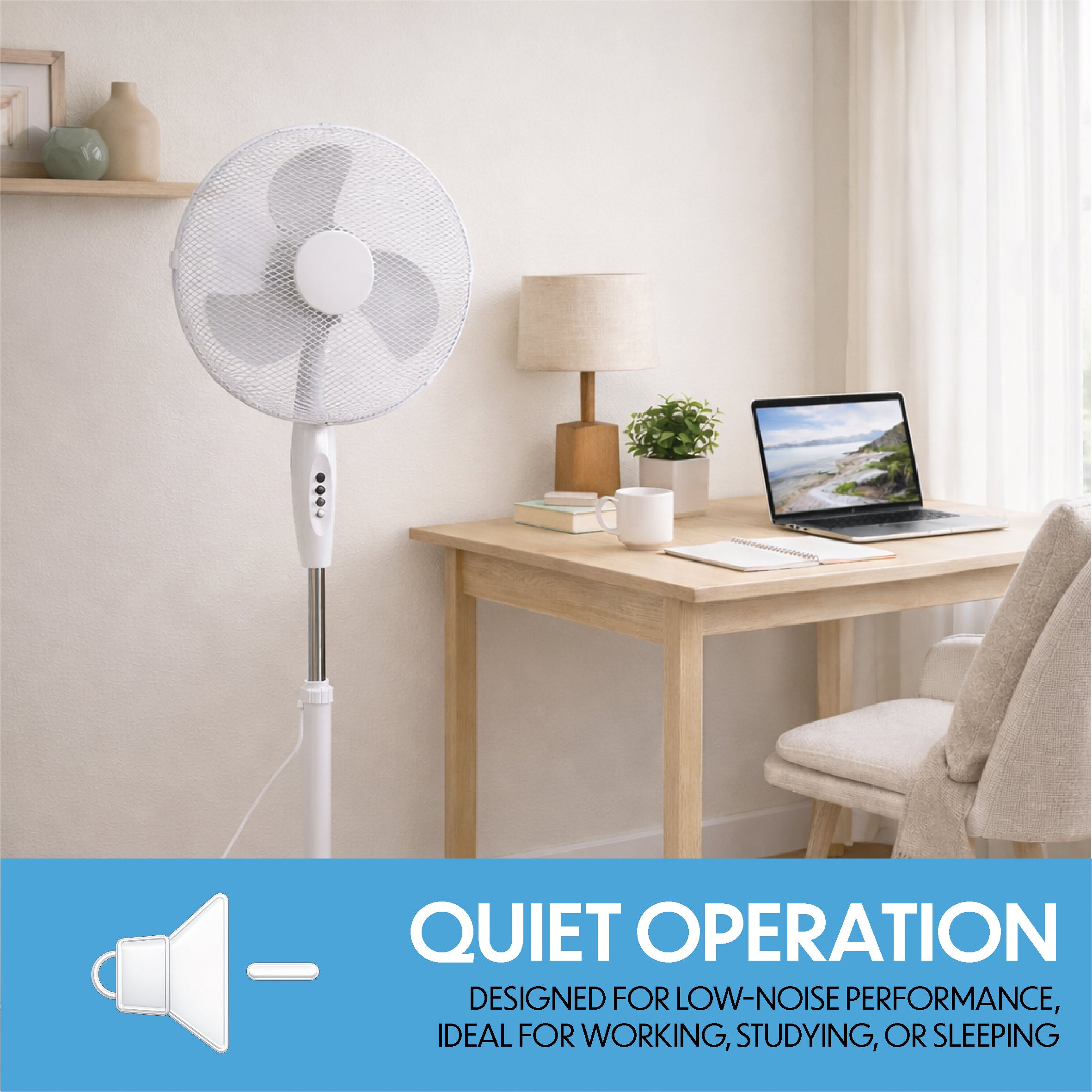 Prem-i-air 16" Pedestal Fan with Oscillation, Adjustable Height - White - EH5795