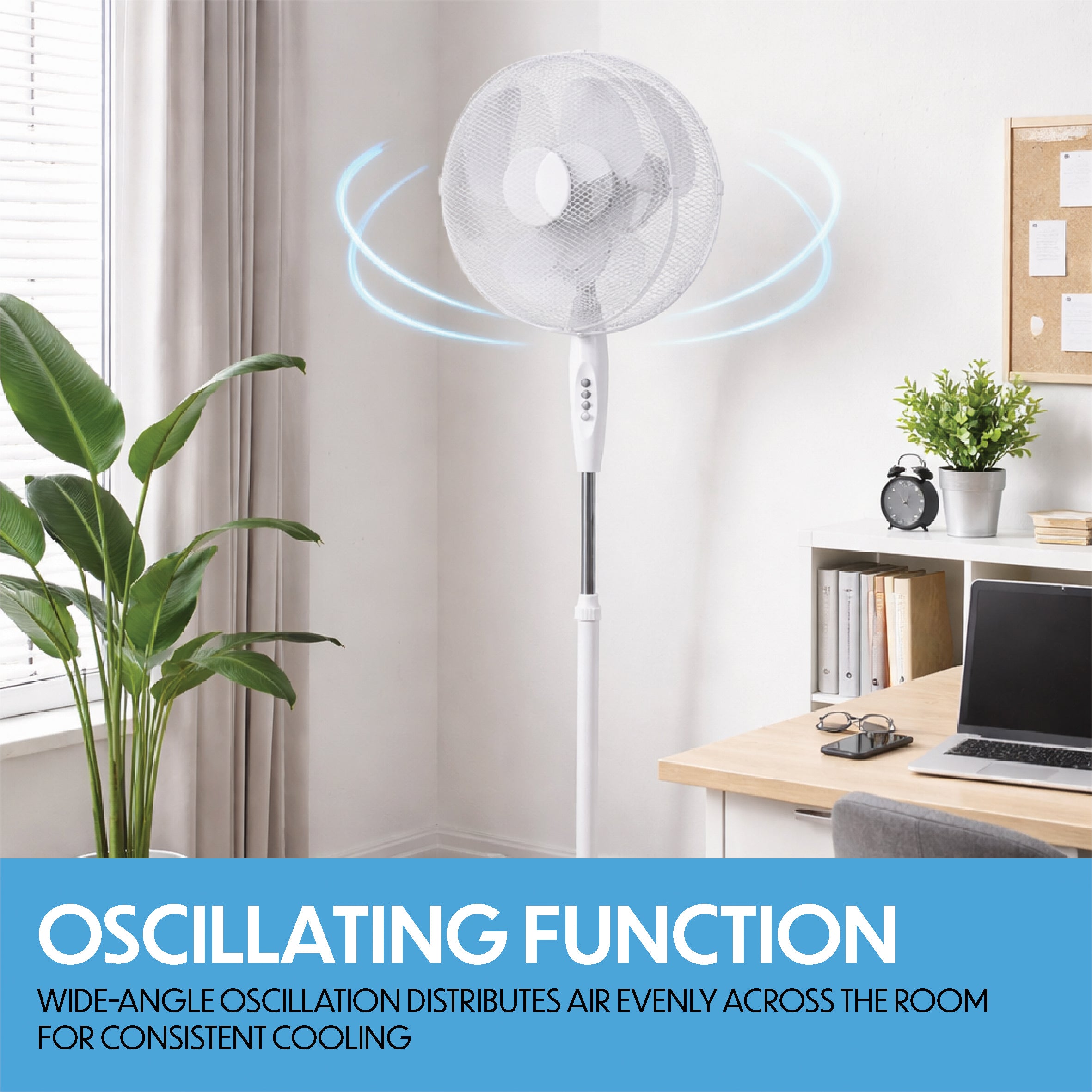 Prem-i-air 16" Pedestal Fan with Oscillation, Adjustable Height - White - EH5795
