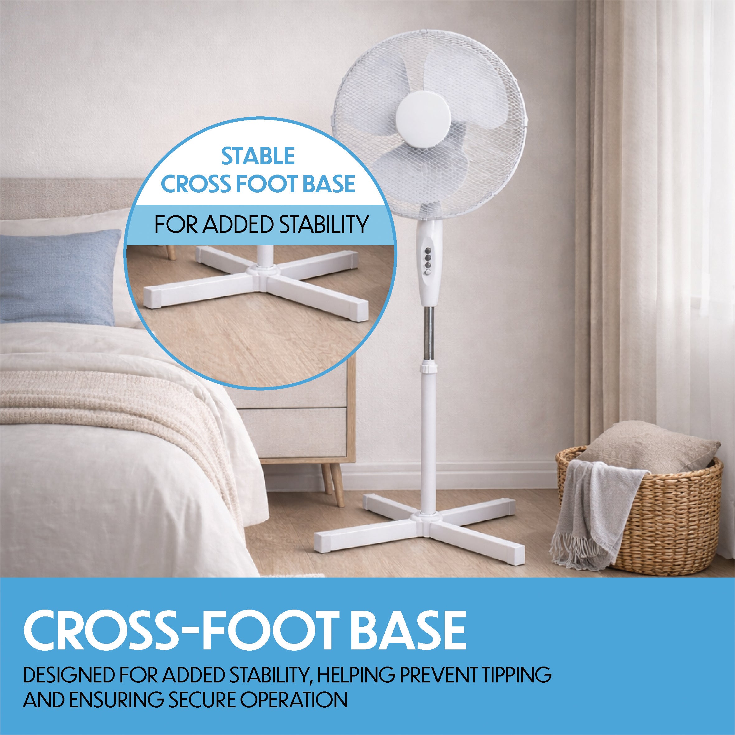 Prem-i-air 16" Pedestal Fan with Oscillation, Adjustable Height - White - EH5795