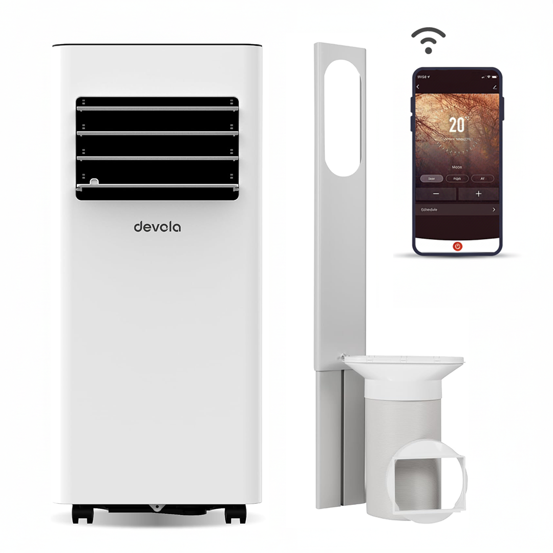Devola Compact Portable Air Conditioner with Wi-Fi and 2x Window kits - 9000 BTU - Cooling - White - DVAC9K