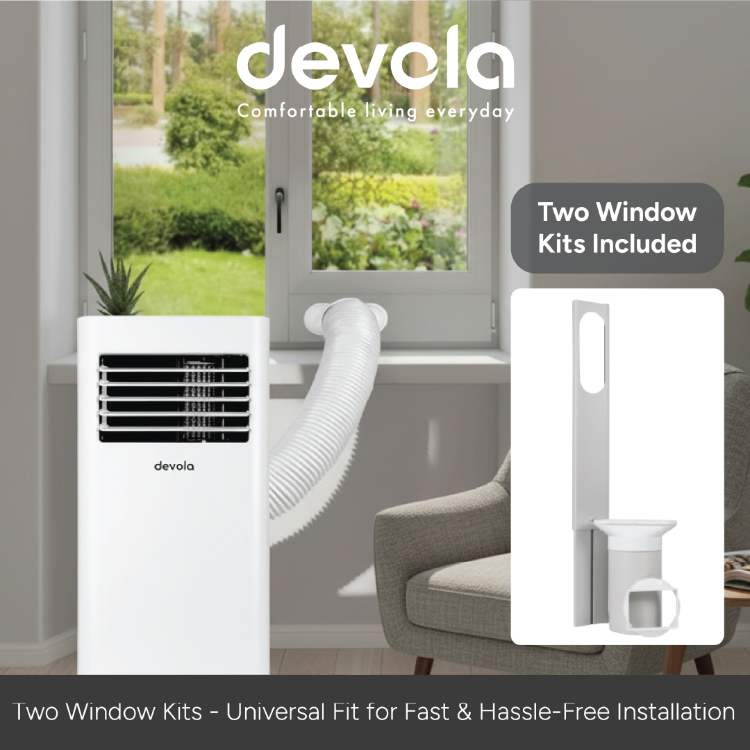 Devola Compact Portable Air Conditioner with Wi-Fi and 2x Window kits - 7000 BTU - Cooling - White - DVAC7K